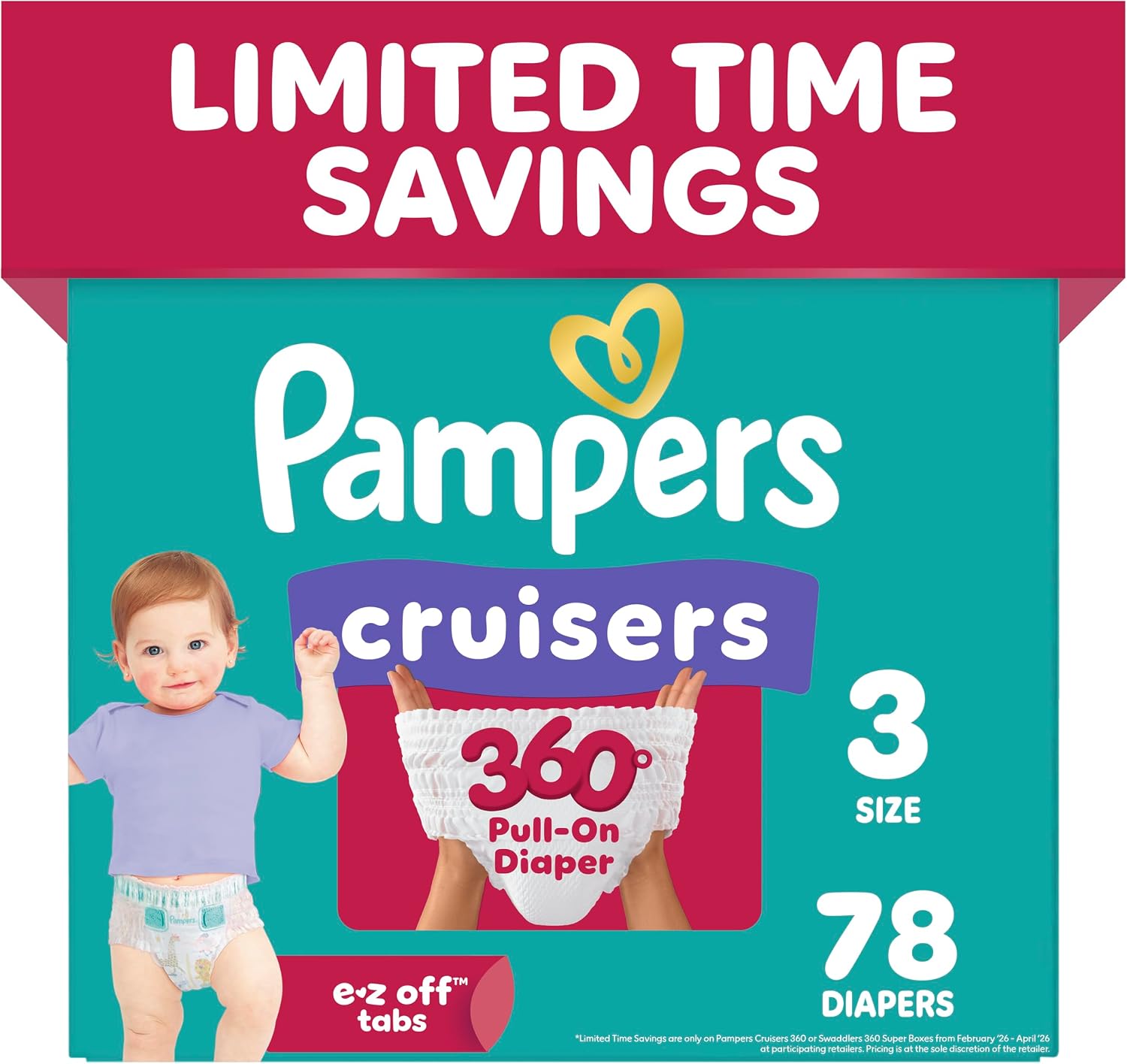 Pampers Diapers - Cruisers 360 - Size 7, 88 Count, Babyproof up to 100% Leakproof Pull-On Diaper