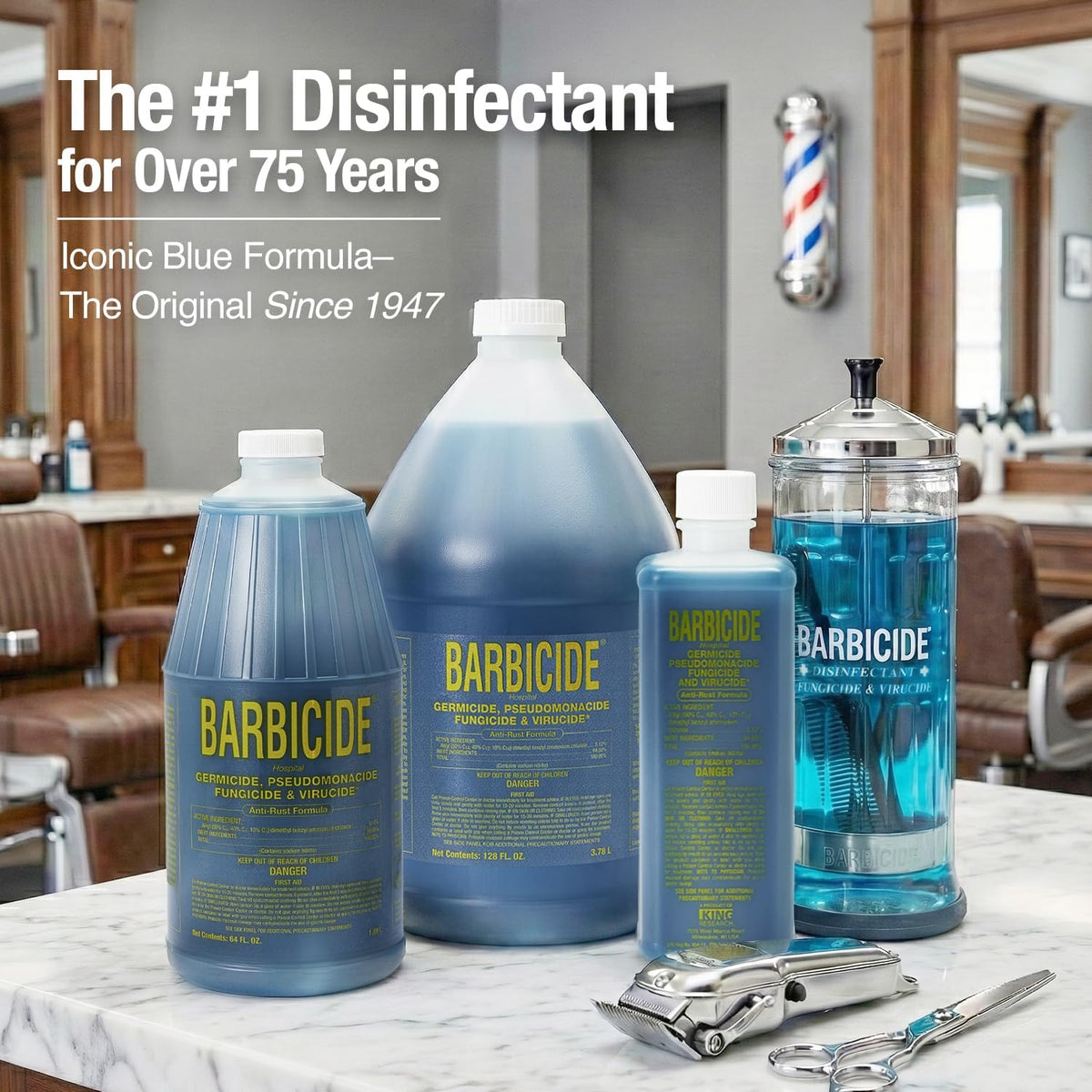 BARBICIDE Disinfectant Jar and Concentrate Starter Set (37 Oz Jar +16 Fl Oz)– Professional Salon, Spa & Barber Tool Sanitizing Kit