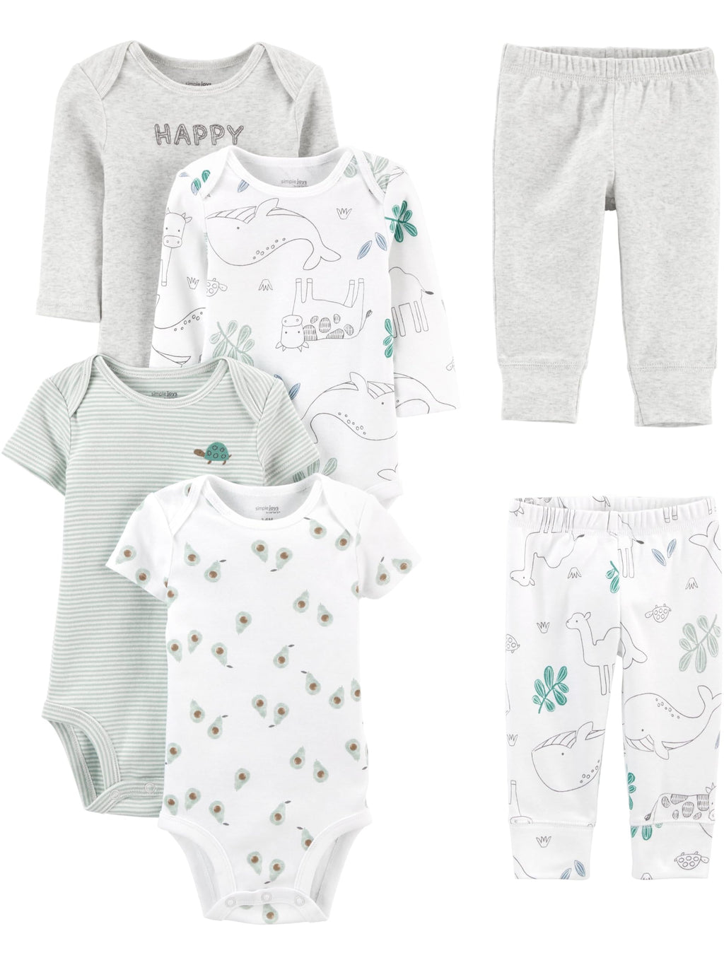 Simple Joys by Carter's Baby 6-piece Bodysuits (Short and Long Sleeve) and Pants Set