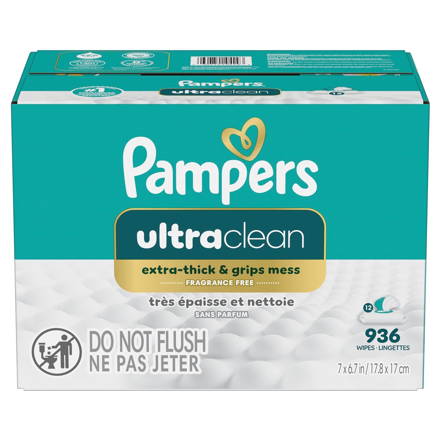 Pampers Ultraclean Baby Wipes (Previously 'Free & Gentle'), 99% Water, Hypoallergenic, Unscented, 100% Plant Based, Plastic-Free, 936 Wipes Total (12X Flip-Top Packs)