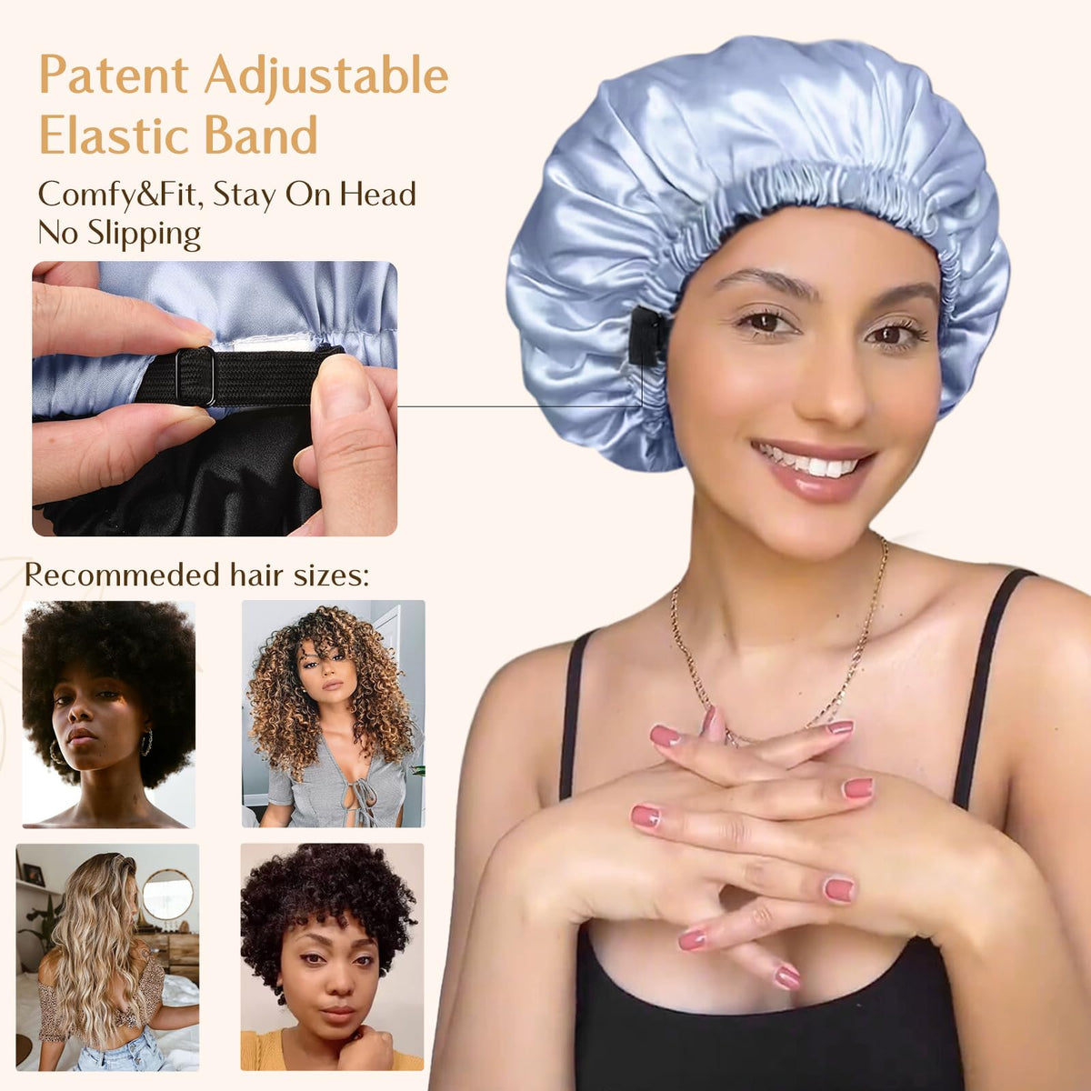YANIBEST Adjustable Satin Bonnet Double Layer Hair Bonnet for Sleeping Bonnets for Women Hats Curly Natural Hair, Blush Pink