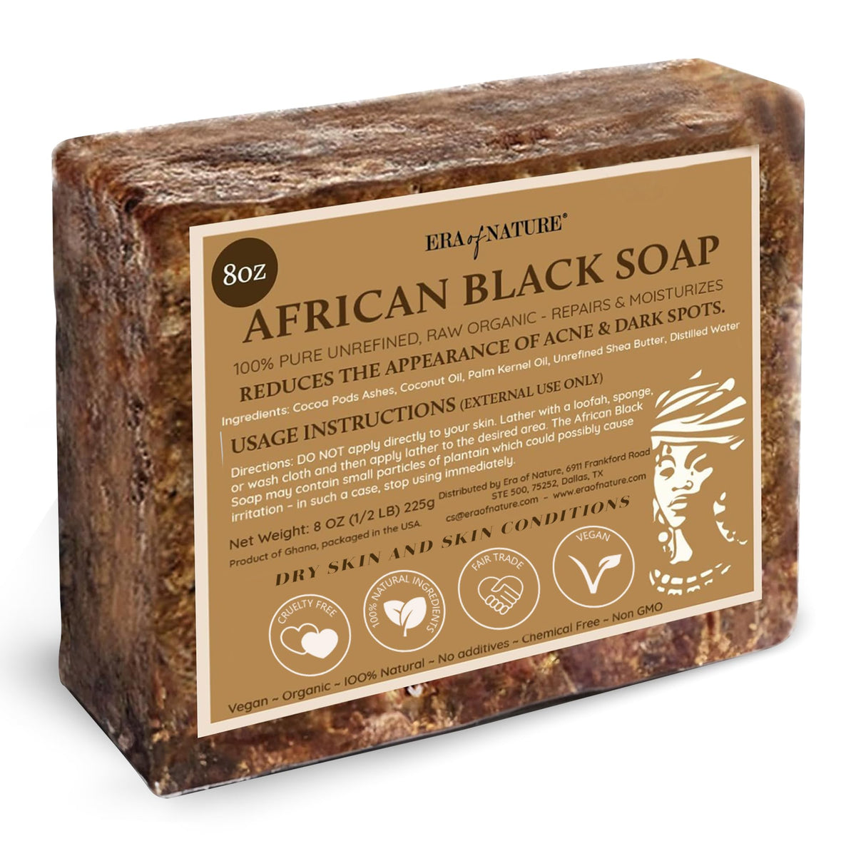 era of nature Organic African Black Soap Bar, Shea Butter, Dry Skin 16oz