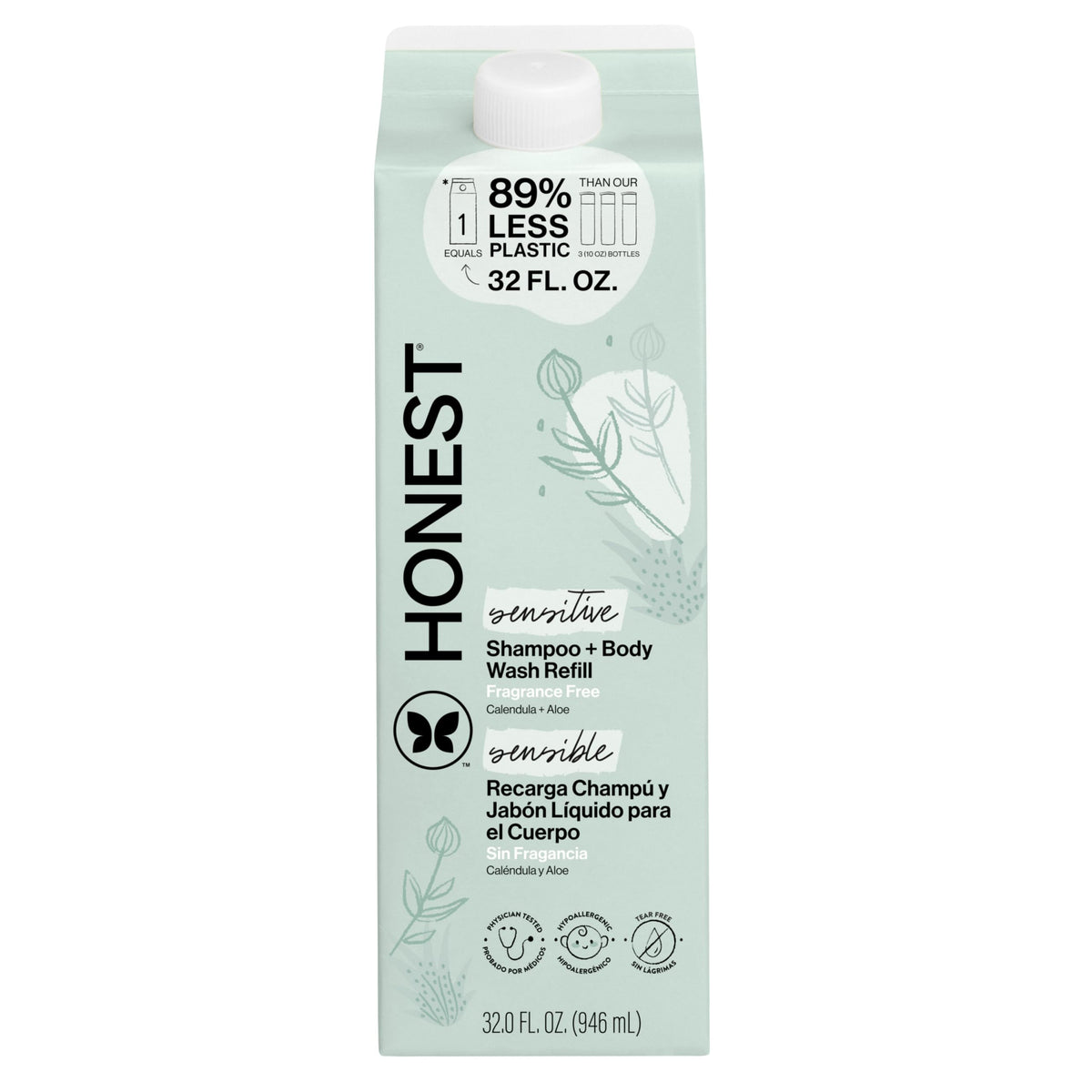 The Honest Company Shampoo & Body Wash, Tear-Free, Fragrance-Free, 10 fl oz