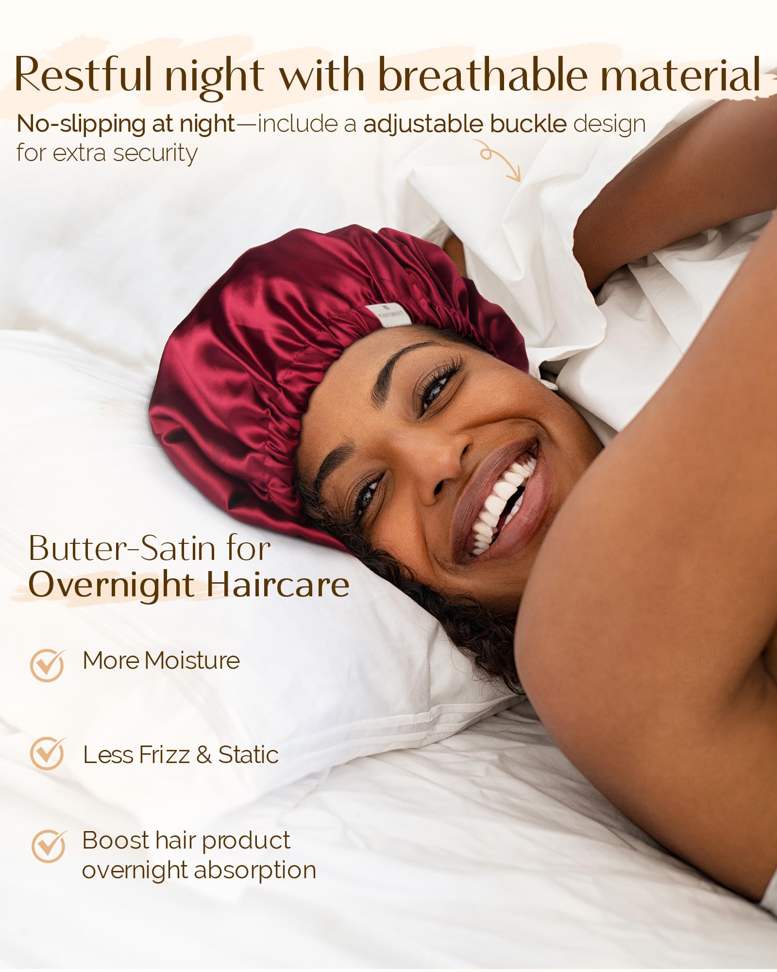 Yanibest Satin Sleep Bonnet – Adjustable Double Layer