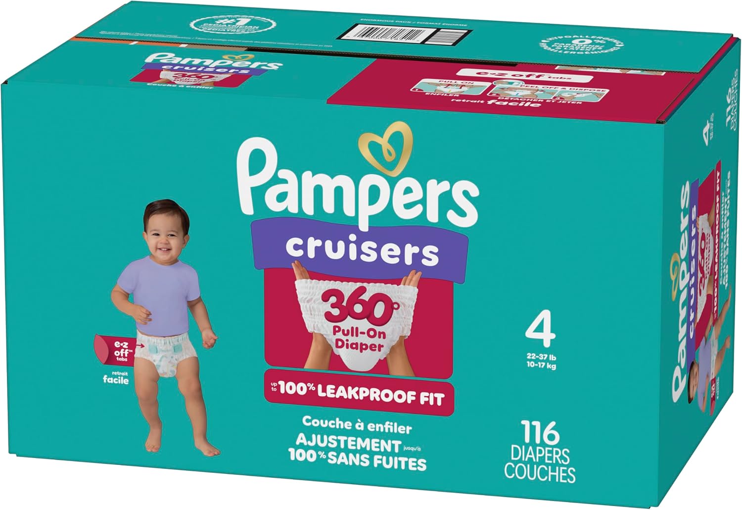 Pampers Diapers - Cruisers 360 - Size 7, 88 Count, Babyproof up to 100% Leakproof Pull-On Diaper