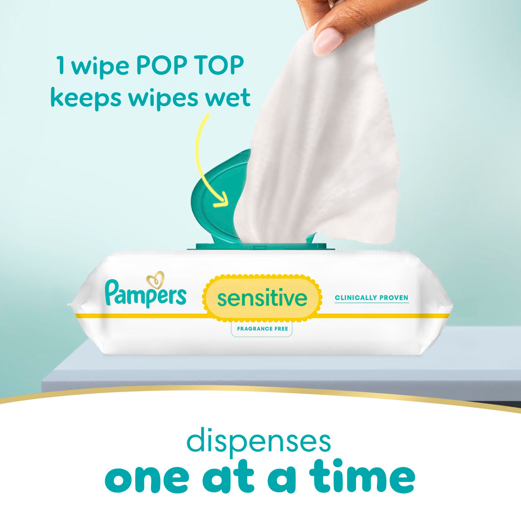 Pampers Sensitive Baby Wipes, Clinically Proven, Fragrance Free, Unscented, Water Based, Hypoallergenic, Multi-Use, Hand Wipes 1008 Wipes Total (18X Flip-Top Packs) [Packaging May Vary]