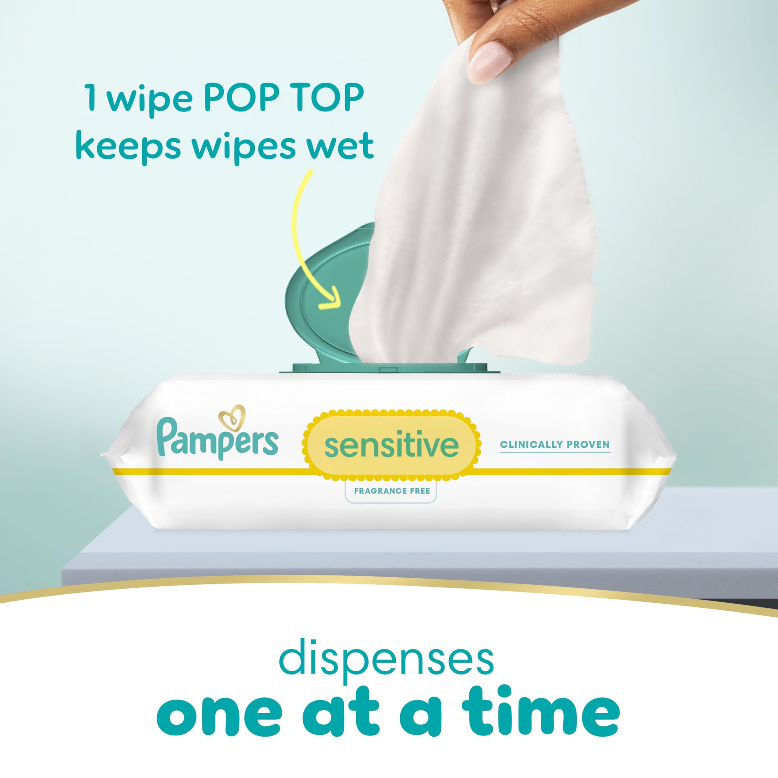 Pampers Sensitive Baby Wipes, Clinically Proven, Fragrance Free, Unscented, Water Based, Hypoallergenic, Multi-Use, Hand Wipes 1008 Wipes Total (18X Flip-Top Packs) [Packaging May Vary]