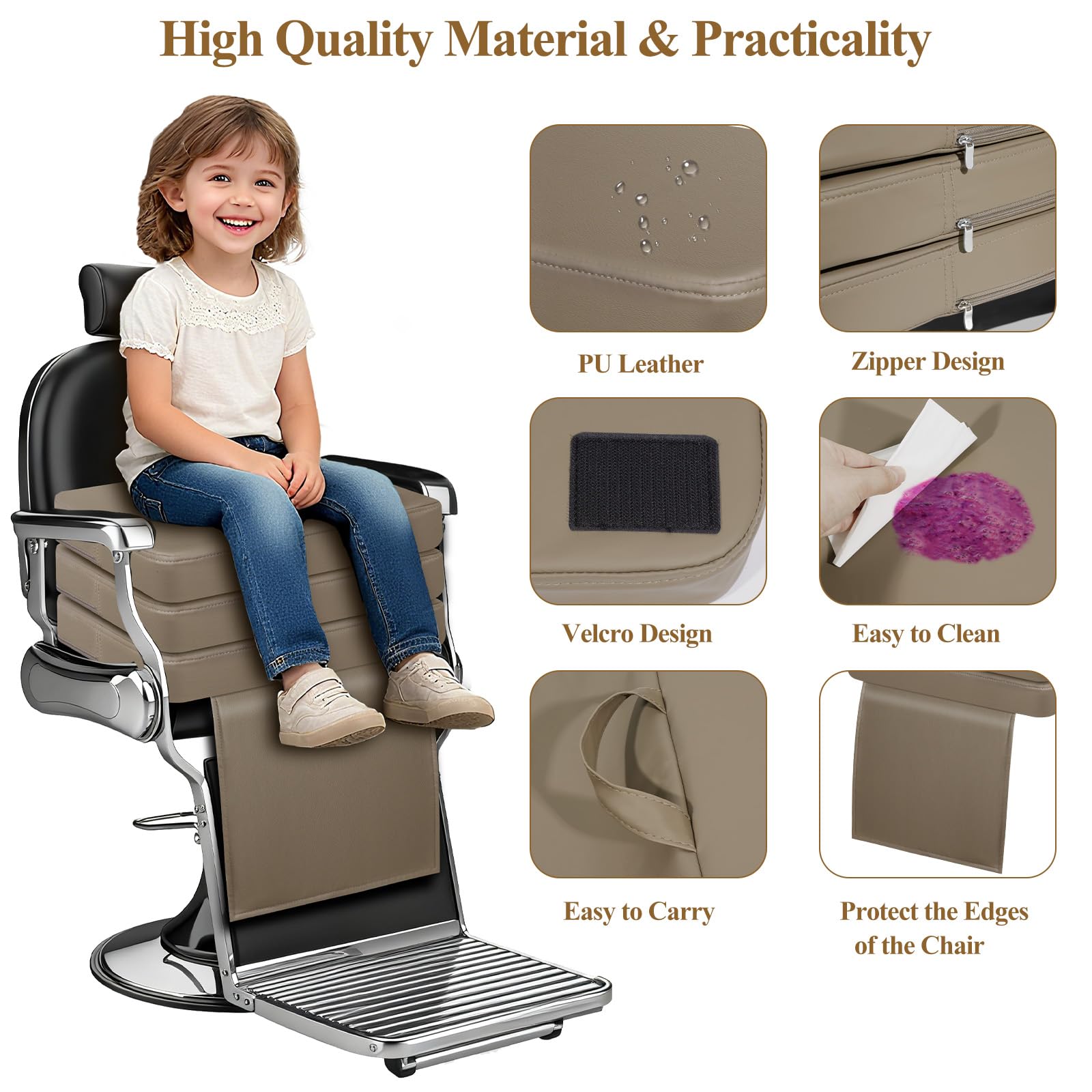 Barber Booster Seat for Kids, 18 x 13 x 7 inch Booster Seat for Salon Chair | 3-Layer Adjustable Kids Salon Booster Seat for Hair Cutting, 45D High-Density Foam Styling Chair Booster Cushion