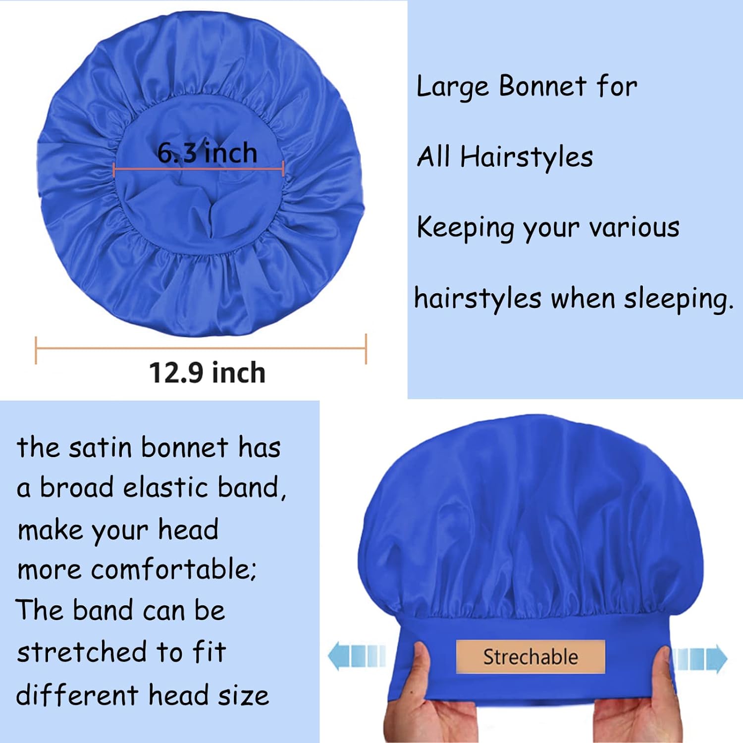Satin Sleep Bonnets – 3-Pack