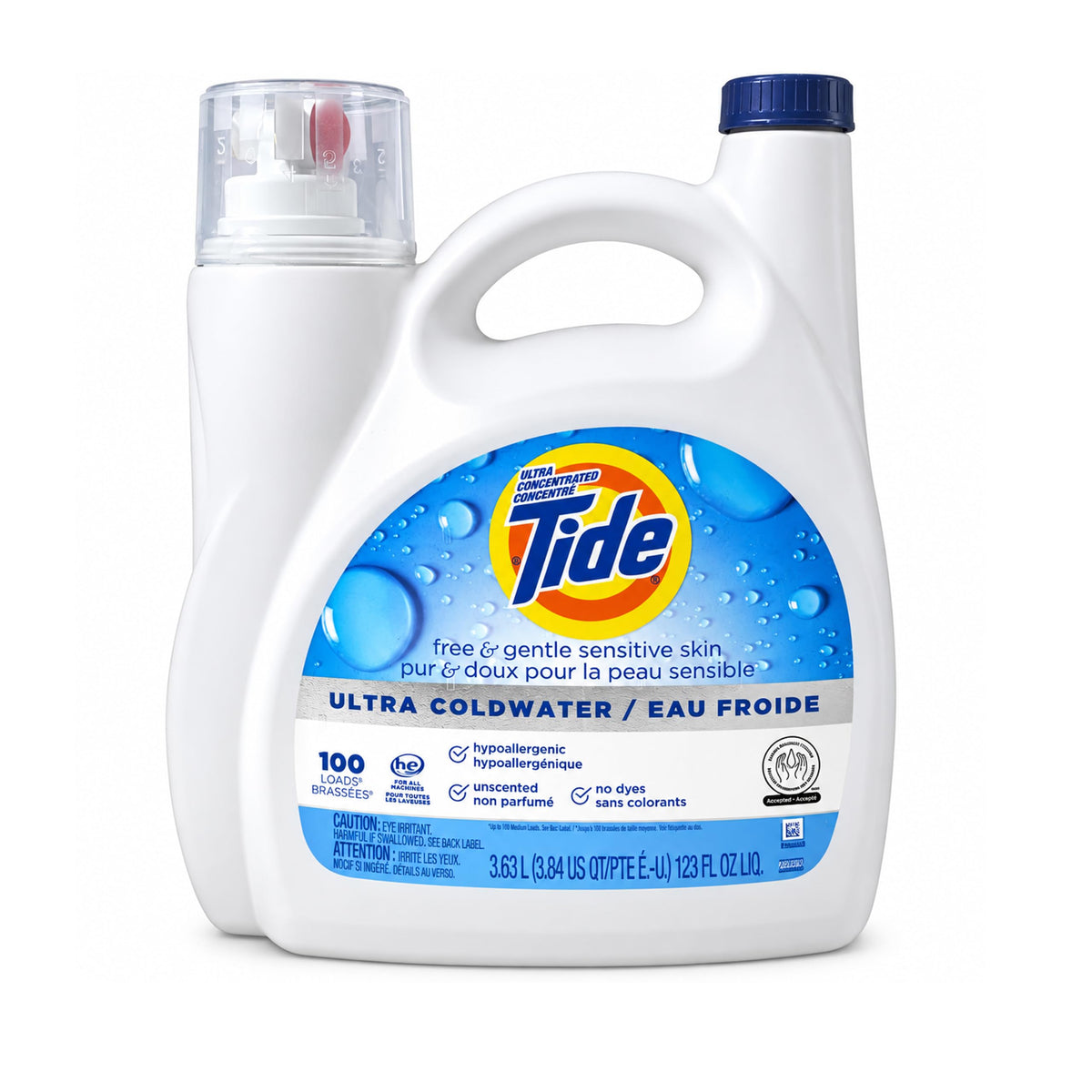 Tide Free & Gentle Liquid Laundry Detergent, 100 Loads, 132 fl oz, Tide Laundry Detergent, Clean Laundry Detergent