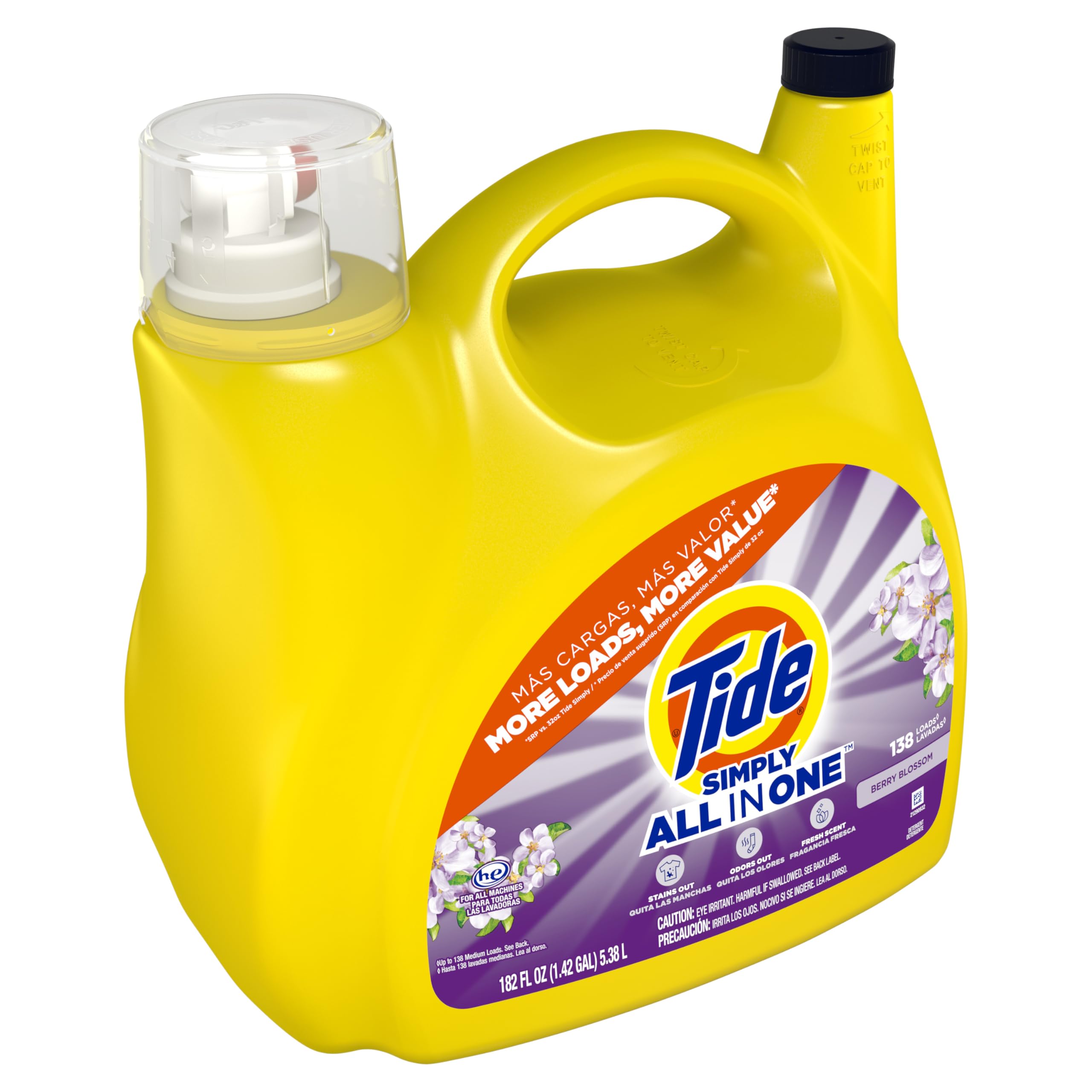 Tide Simply All-In-One Liquid Laundry Detergent, Berry Blossom Scent, 89 Loads, 117 fl oz