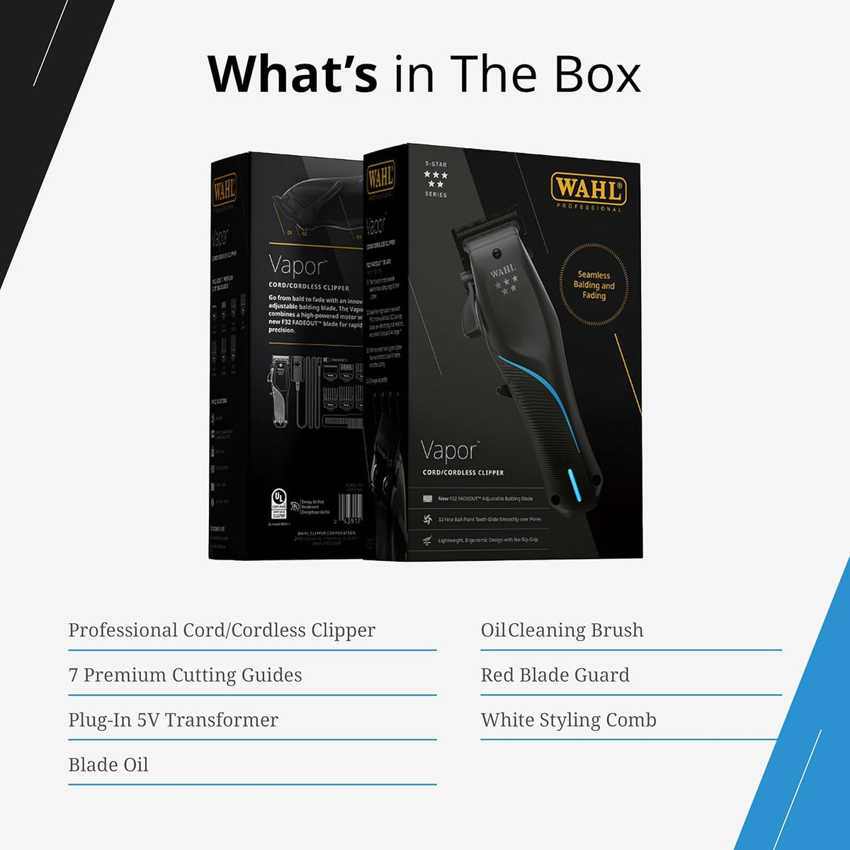 Wahl Professional 5 Star Vapor Cord/Cordless Clipper, F32 Fadeout Blade