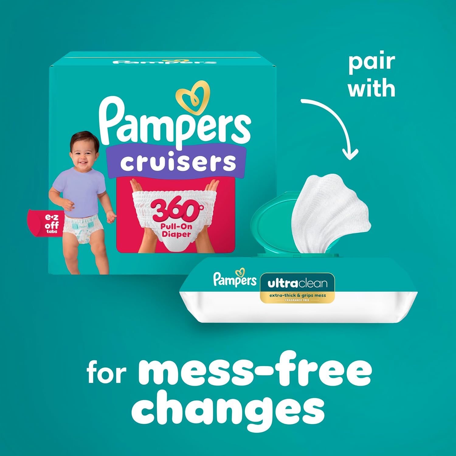 Pampers Diapers - Cruisers 360 - Size 7, 88 Count, Babyproof up to 100% Leakproof Pull-On Diaper