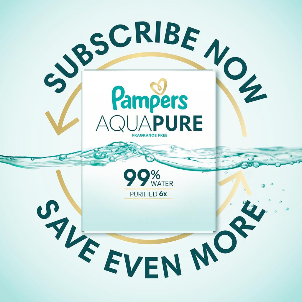 Pampers Aqua Pure Baby Wipes, 99% Water, Fragrance Free, Unscented, Water Based, Multi-Use, 896 Wipes Total (16X Flip-Top Packs) [Packaging May Vary]