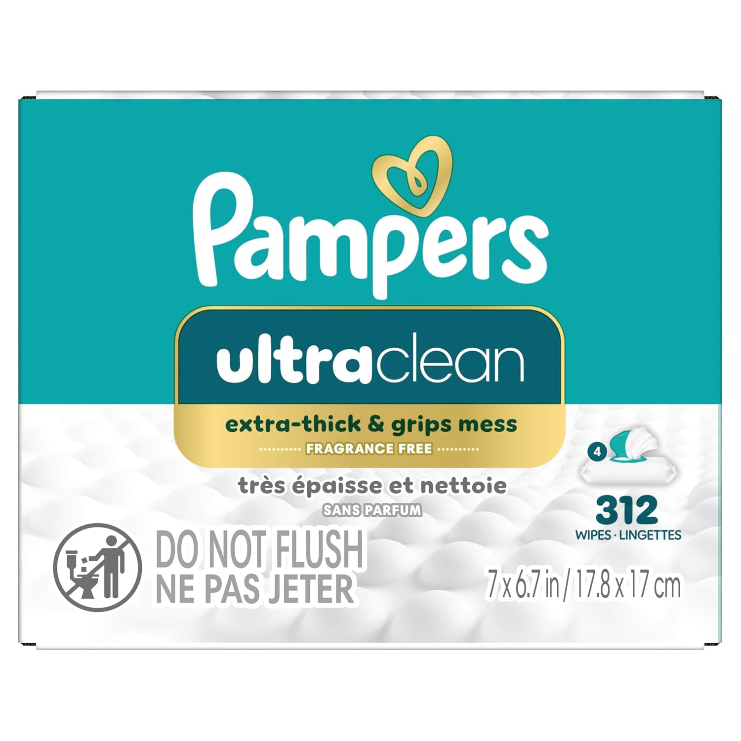 Pampers Ultraclean Baby Wipes (Previously 'Free & Gentle'), 99% Water, Hypoallergenic, Unscented, 100% Plant Based, Plastic-Free, 936 Wipes Total (12X Flip-Top Packs)