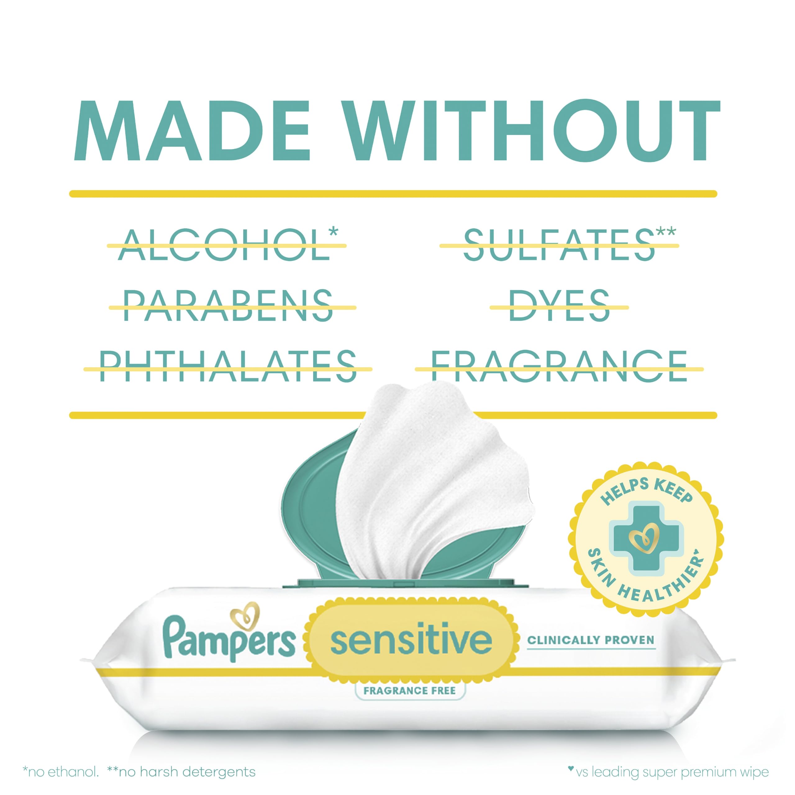 Pampers Sensitive Baby Wipes, Clinically Proven, Fragrance Free, Unscented, Water Based, Hypoallergenic, Multi-Use, Hand Wipes 1008 Wipes Total (18X Flip-Top Packs) [Packaging May Vary]