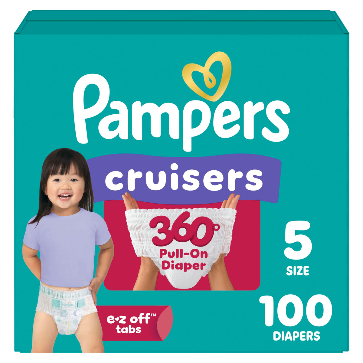 Pampers Diapers - Cruisers 360 - Size 5, 128 Count, up to 100% Leakproof Pull-On Diaper for Active Babies