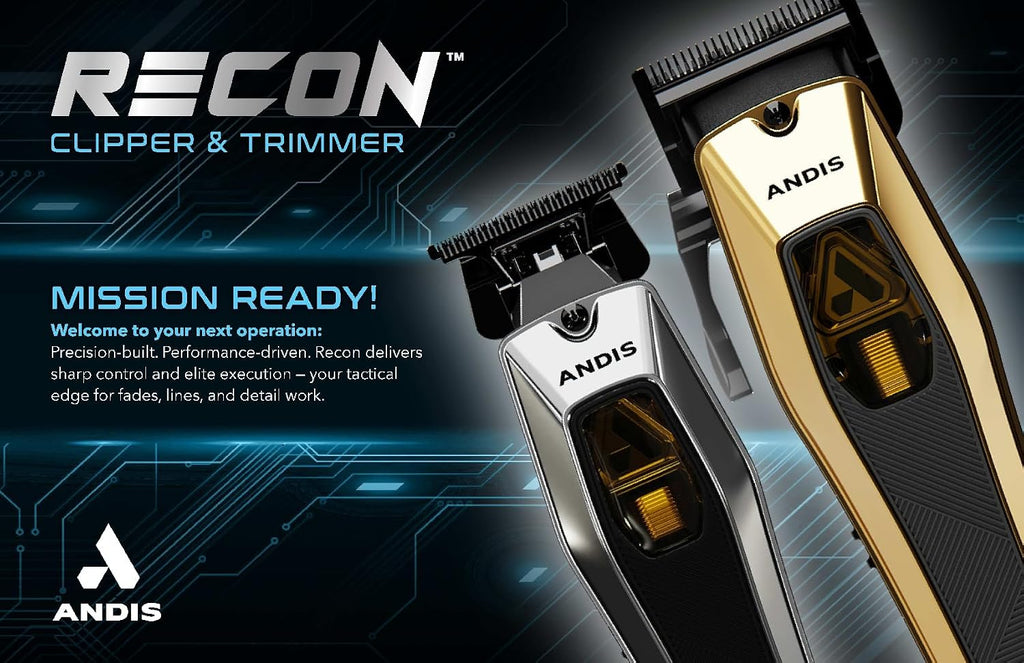 Andis Recon Professional Barber Vector Motor Hair Clipper, Phaze Blade | 9,000 SPM cordless motor, adjusts 0000-0A, 4-hr runtime, USB-C, professional cordless hair clipper