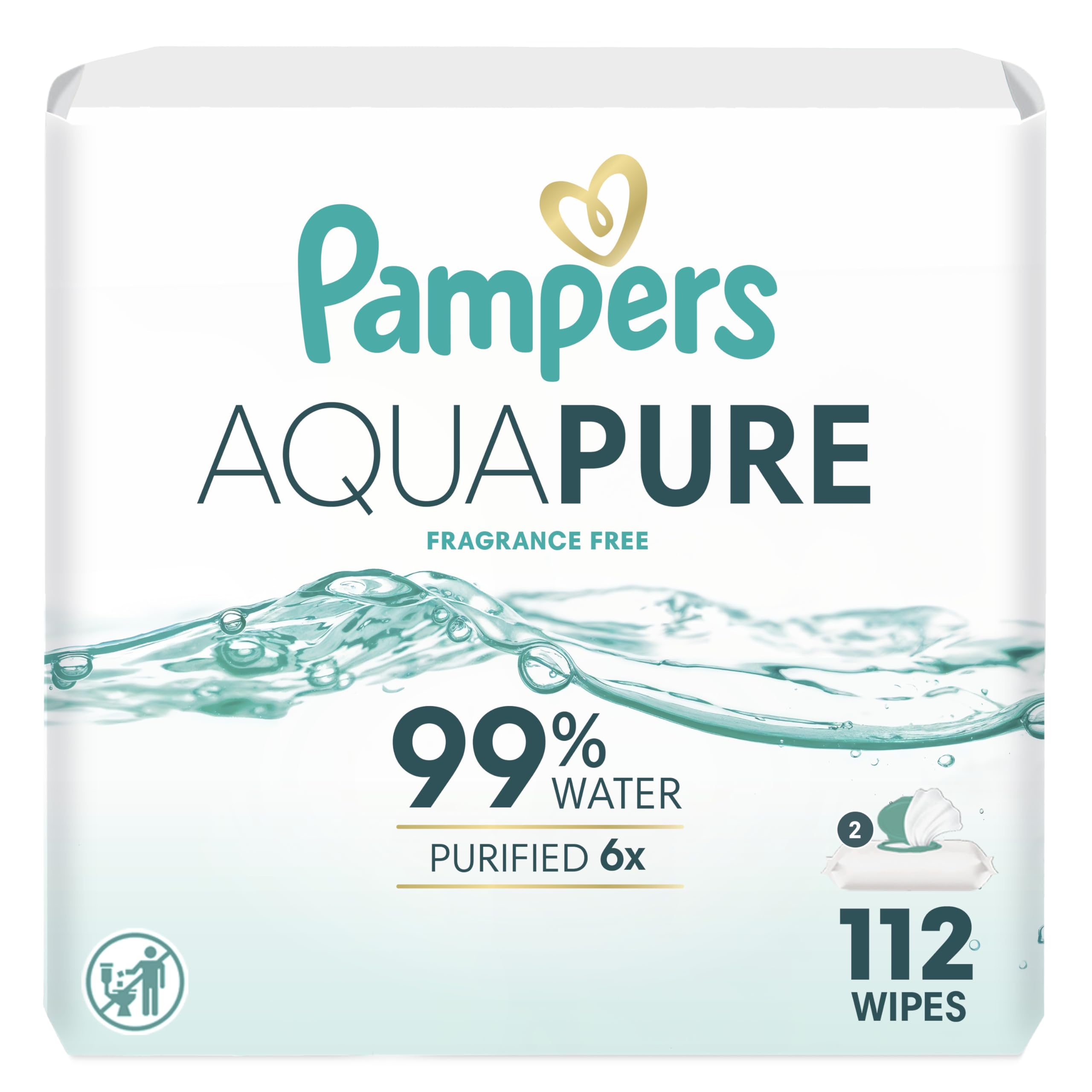 Pampers Aqua Pure Baby Wipes, 99% Water, Fragrance Free, Unscented, Water Based, Multi-Use, 896 Wipes Total (16X Flip-Top Packs) [Packaging May Vary]