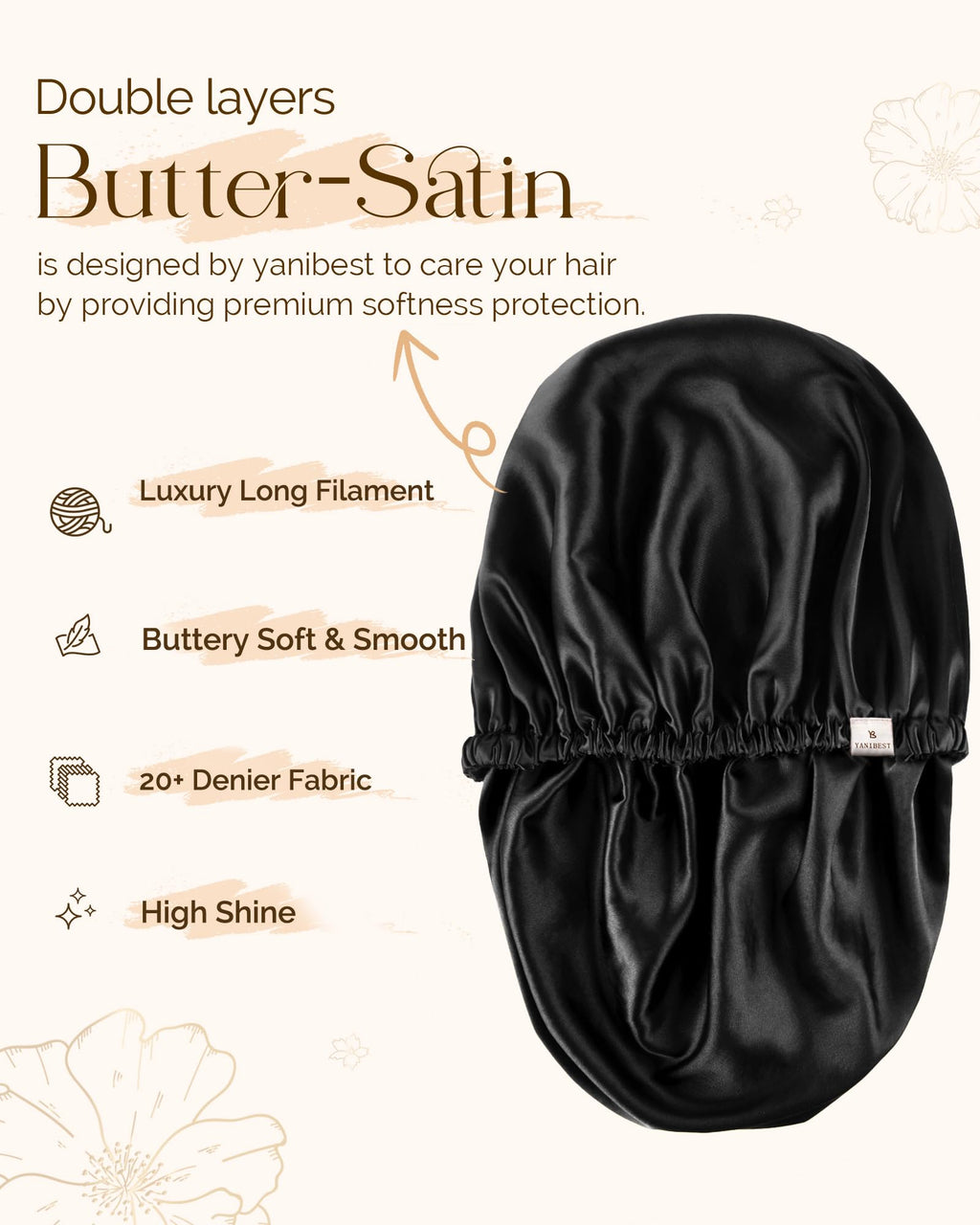 Yanibest Satin Sleep Bonnet – Adjustable Double Layer