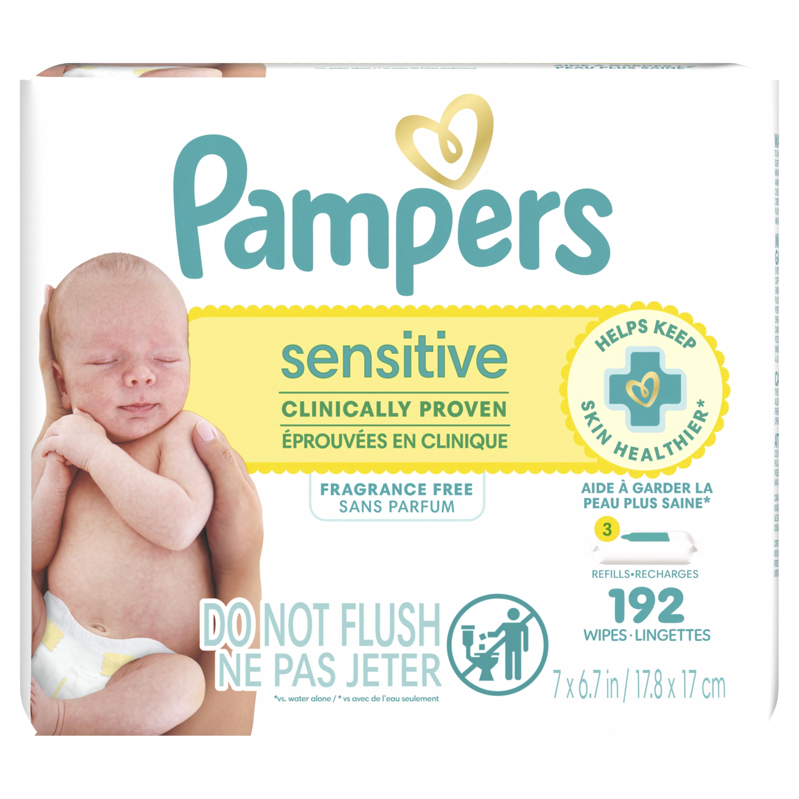 Pampers Sensitive Baby Wipes, Clinically Proven, Fragrance Free, Unscented, Water Based, Hypoallergenic, Multi-Use, Hand Wipes 1008 Wipes Total (18X Flip-Top Packs) [Packaging May Vary]