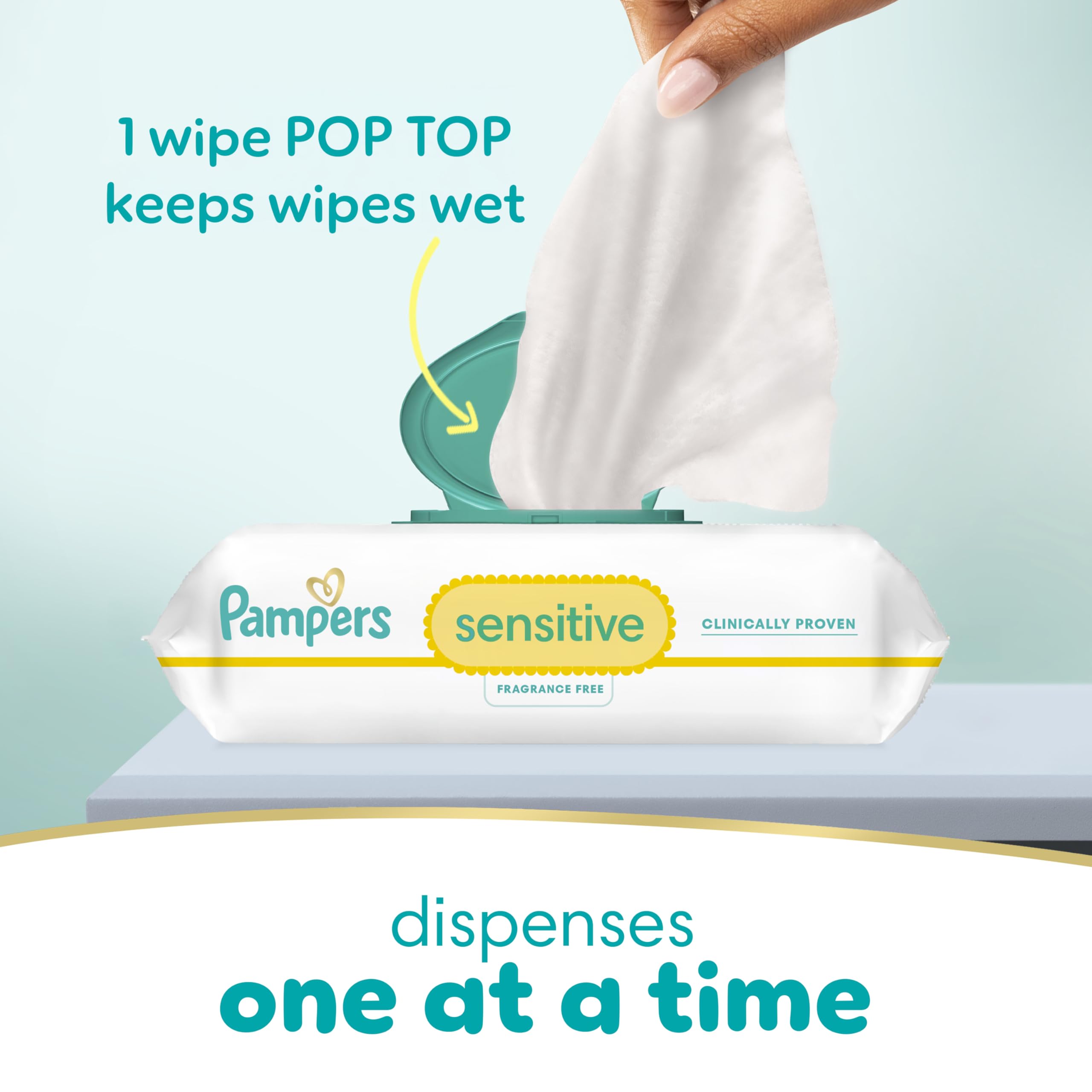 Pampers Sensitive Baby Wipes, Clinically Proven, Fragrance Free, Unscented, Water Based, Hypoallergenic, Multi-Use, Hand Wipes 1008 Wipes Total (18X Flip-Top Packs) [Packaging May Vary]