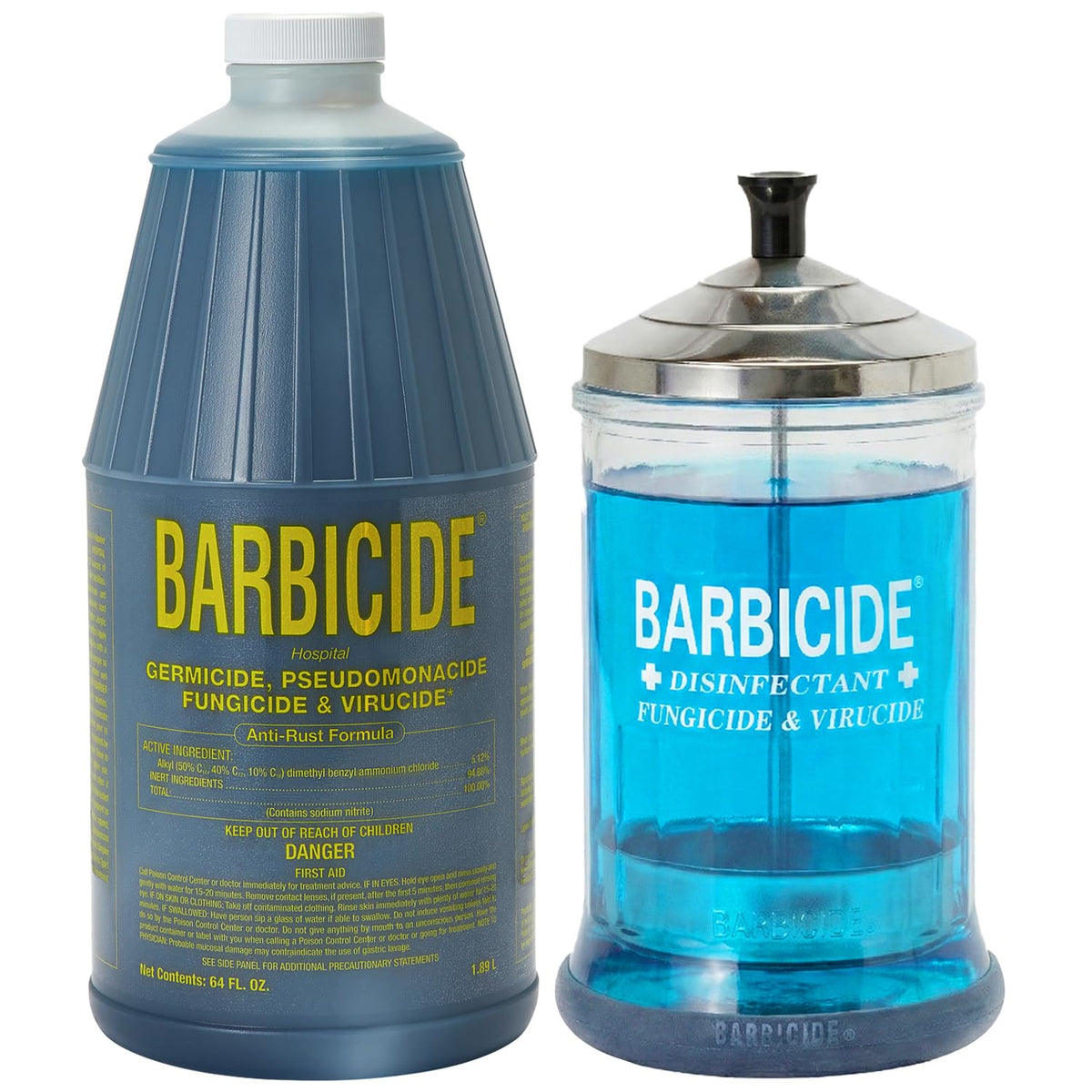 BARBICIDE Disinfectant Jar and Concentrate Starter Set (37 Oz Jar +16 Fl Oz)– Professional Salon, Spa & Barber Tool Sanitizing Kit