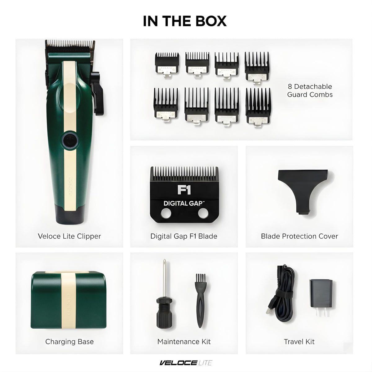 Cocco Veloce Lite Hair Clipper, Digital Gap™ Precision Fade F1 Blade