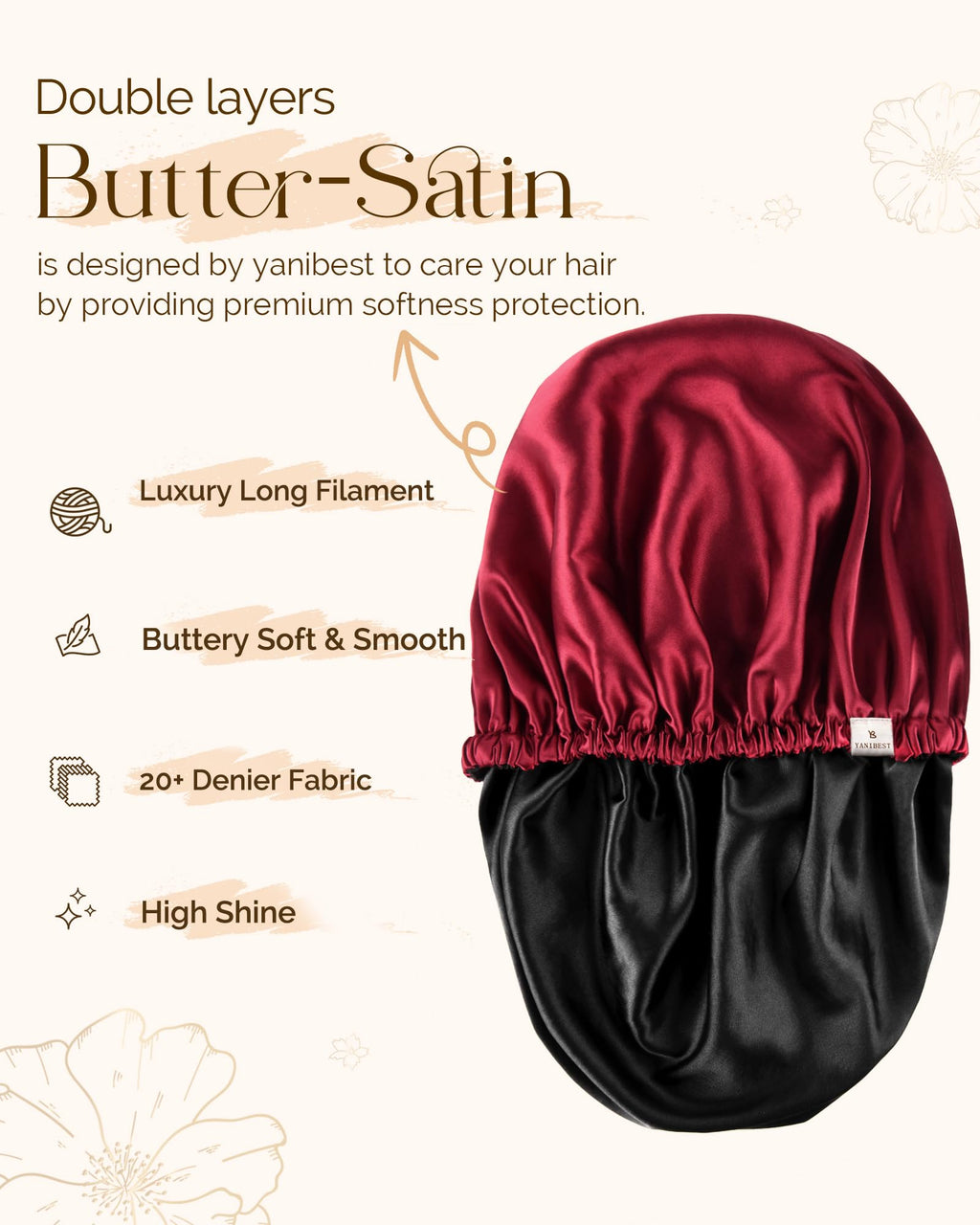 Yanibest Satin Sleep Bonnet – Adjustable Double Layer