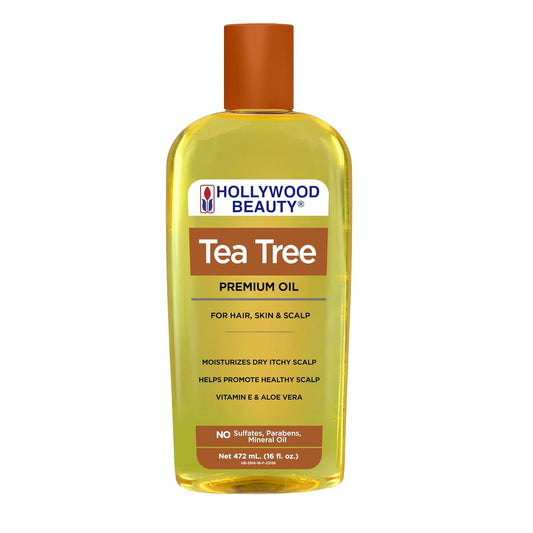 Hollywood Beauty Tea Tree Oil for Hair, Scalp, and Skin, 16 fl oz - Moisturizes Dry, Itchy Scalp, Blended with Vitamin E & Aloe