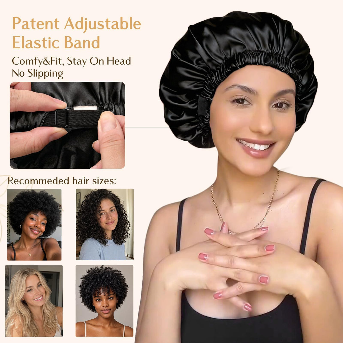 YANIBEST Adjustable Satin Bonnet Double Layer Hair Bonnet for Sleeping Bonnets for Women Hats Curly Natural Hair, Blush Pink