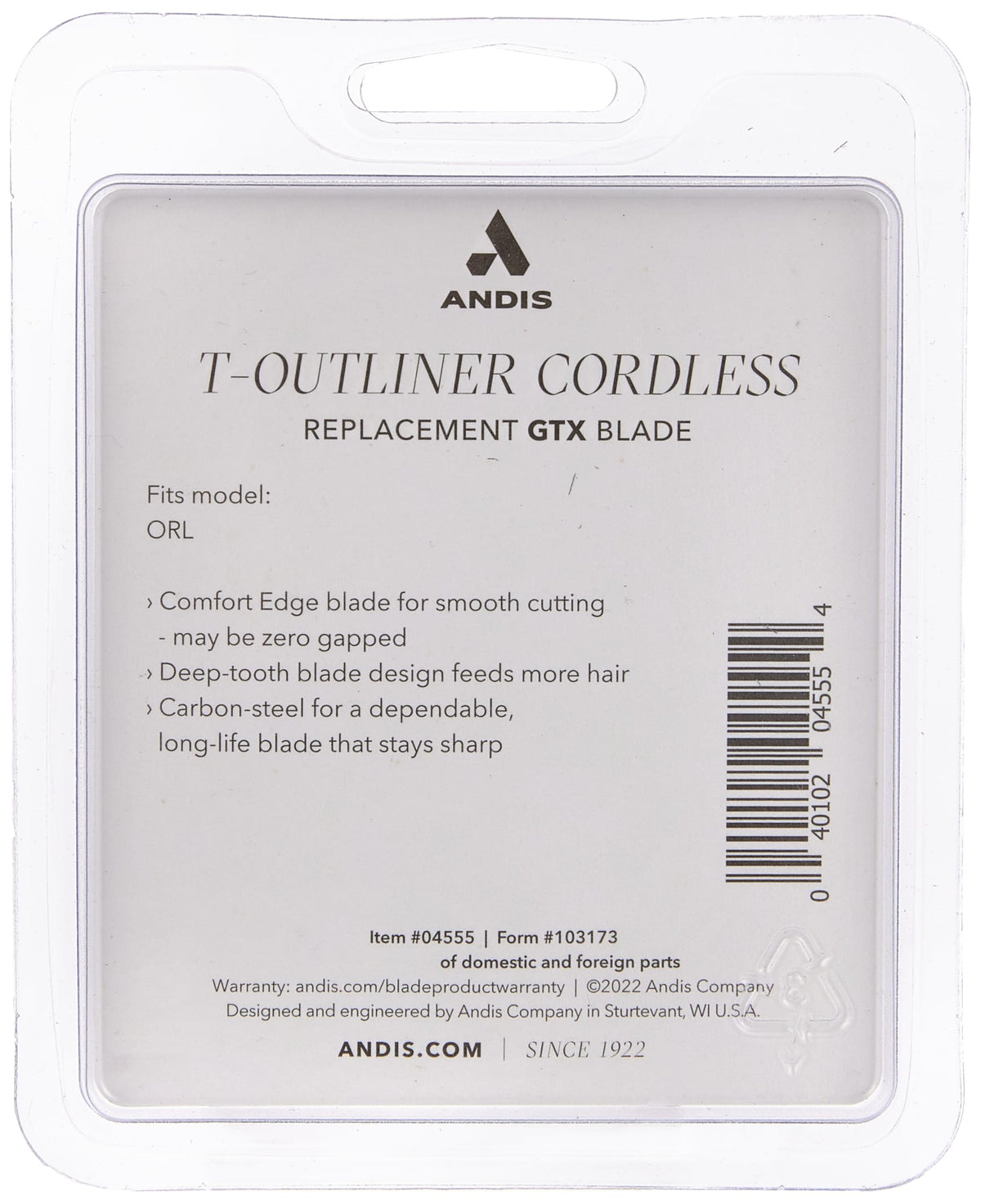 Andis 74055 Professional Corded/Cordless Hair & Beard Trimmer, Zero Gapped, Close Cutting Carbon Steel T-Outliner Blade, Grey