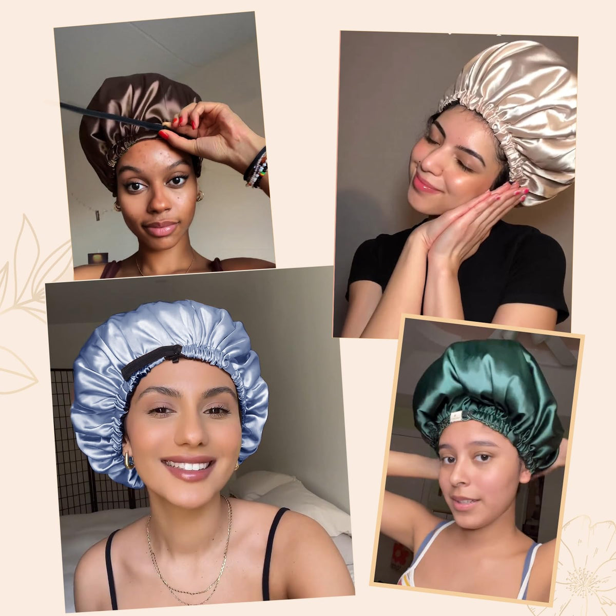 YANIBEST Adjustable Satin Bonnet Double Layer Hair Bonnet for Sleeping Bonnets for Women Hats Curly Natural Hair, Blush Pink
