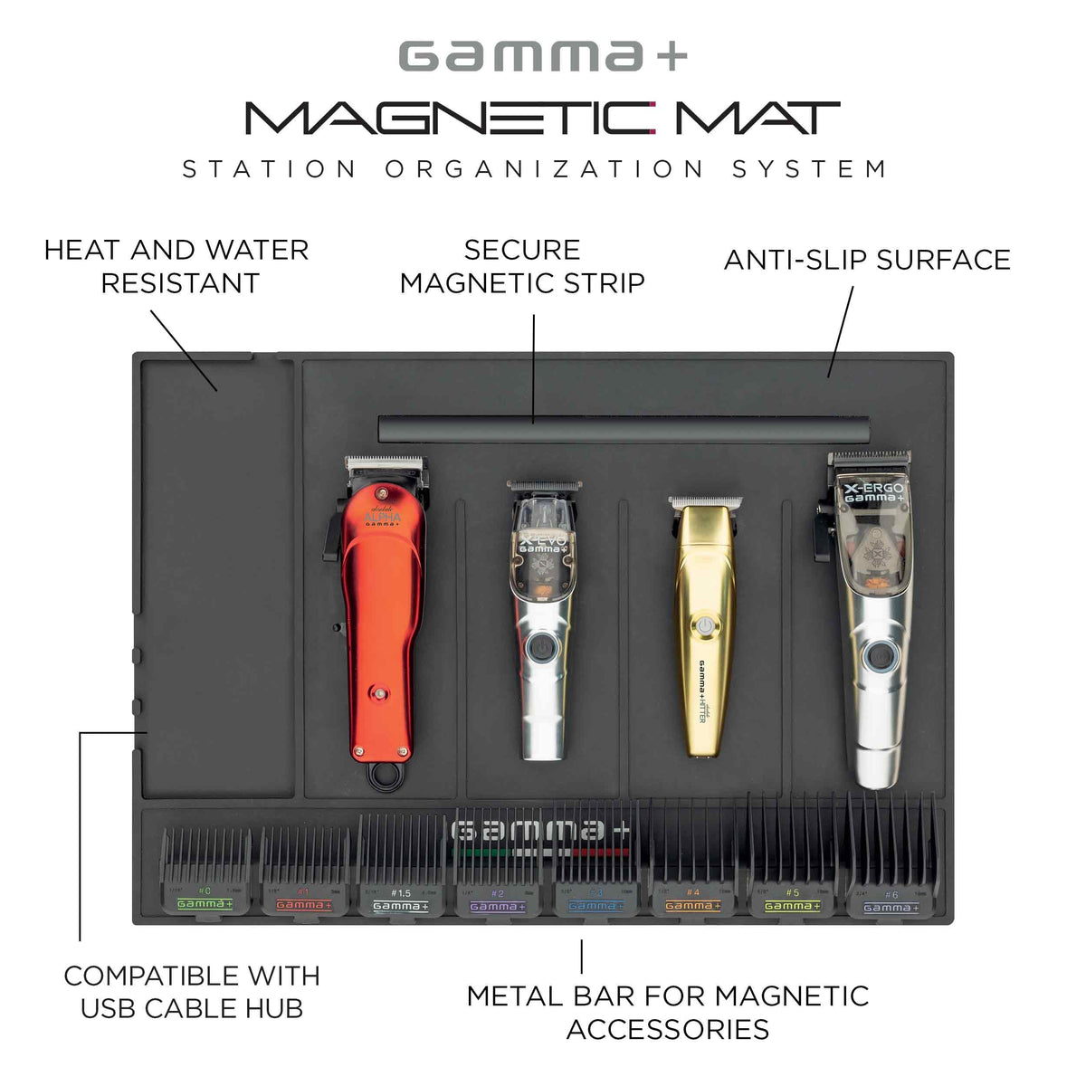 GAMMA+ Professional Barber Appliance Magnetic Mat and Station Organizer, Anti-Slip, Durable Hair Styling Tools