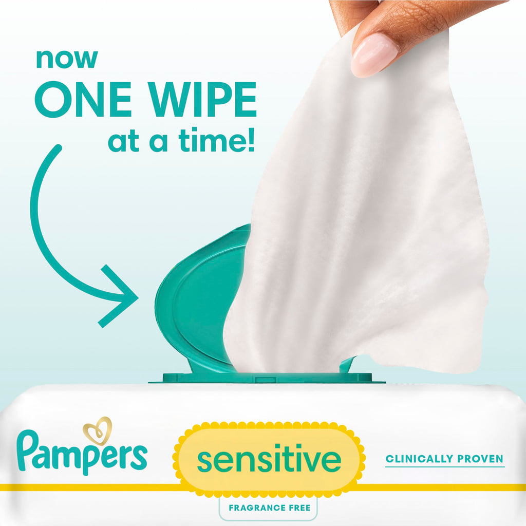 Pampers Sensitive Baby Wipes, Clinically Proven, Fragrance Free, Unscented, Water Based, Hypoallergenic, Multi-Use, Hand Wipes 1008 Wipes Total (18X Flip-Top Packs) [Packaging May Vary]