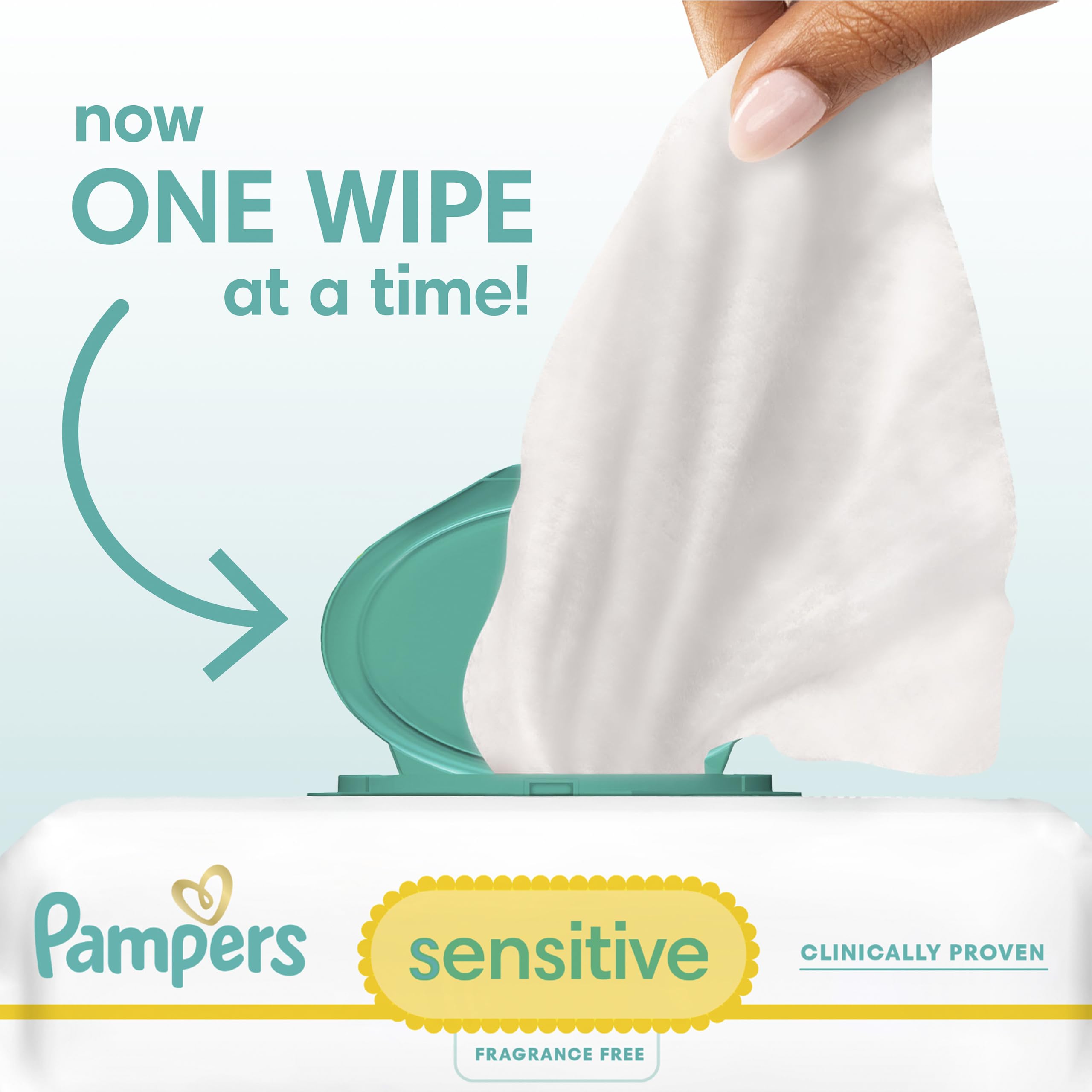 Pampers Sensitive Baby Wipes, Clinically Proven, Fragrance Free, Unscented, Water Based, Hypoallergenic, Multi-Use, Hand Wipes 1008 Wipes Total (18X Flip-Top Packs) [Packaging May Vary]