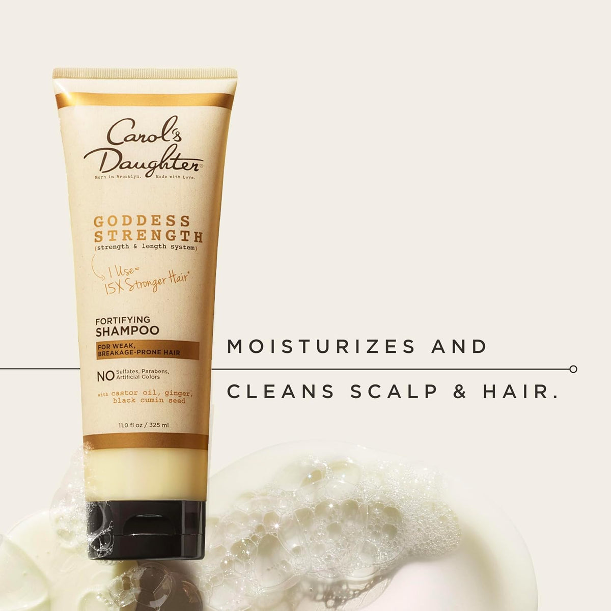 Carol's Daughter Goddess Strength Fortifying Shampoo For Wavy, Coily and Curly Hair, Sulfate Free Shampoo with Castor Oil for Weak Hair, 11 Fl Oz