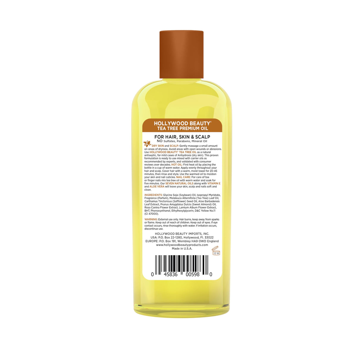 Hollywood Beauty Tea Tree Oil for Hair, Scalp, and Skin, 16 fl oz - Moisturizes Dry, Itchy Scalp, Blended with Vitamin E & Aloe