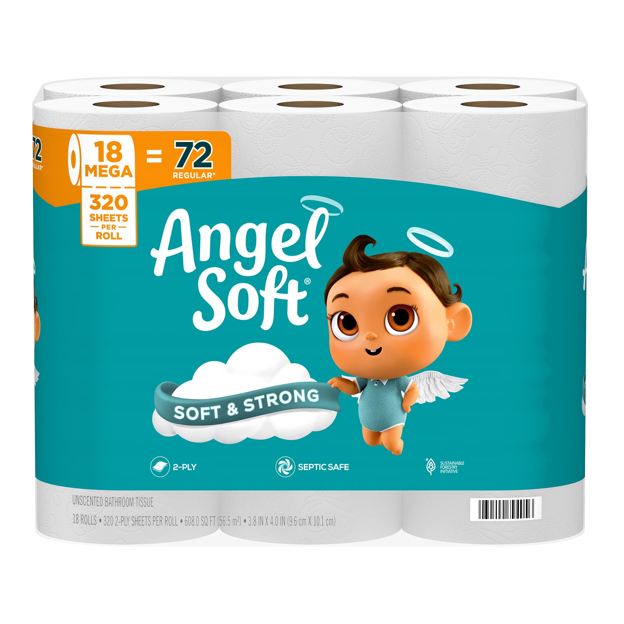 Angel Soft Toilet Paper, 18 Mega Rolls = 72 Regular Rolls, Soft and Strong Toilet Tissue