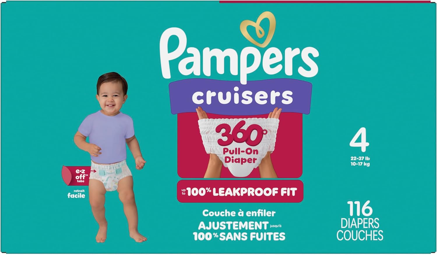 Pampers Diapers - Cruisers 360 - Size 7, 88 Count, Babyproof up to 100% Leakproof Pull-On Diaper