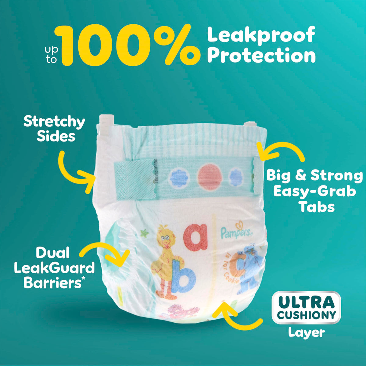 Pampers Baby Dry Ultra Cushiony Diapers, Size 5 (20-37 lbs), 132 Count, Up to 100% Leakproof