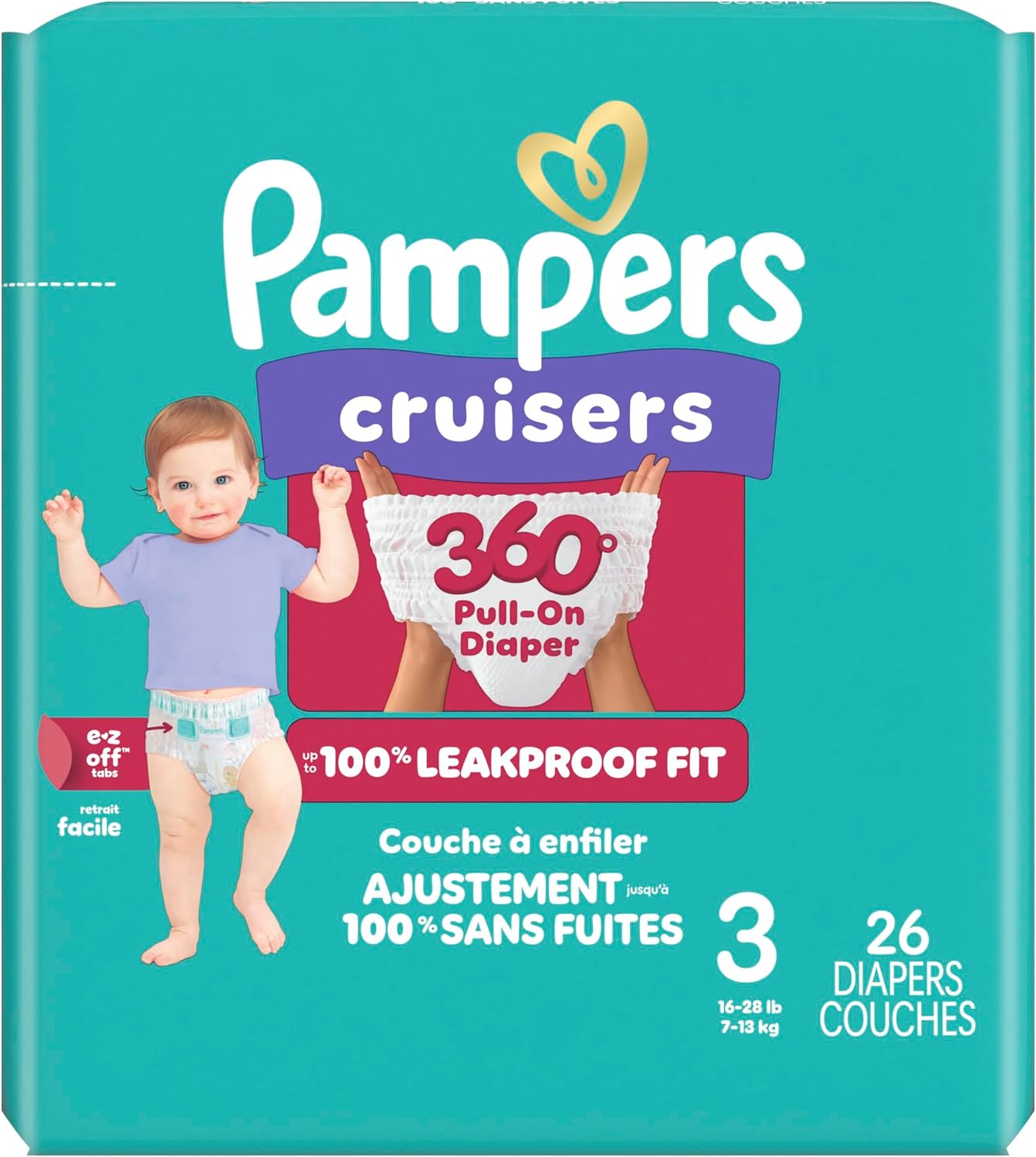 Pampers Diapers - Cruisers 360 - Size 7, 88 Count, Babyproof up to 100% Leakproof Pull-On Diaper