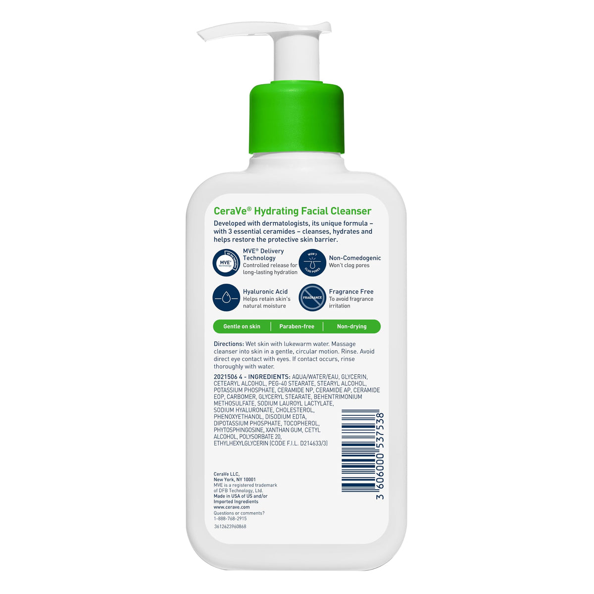 CeraVe Hydrating Cleanser with Hyaluronic Acid, Gentle Face Cleanser,16oz