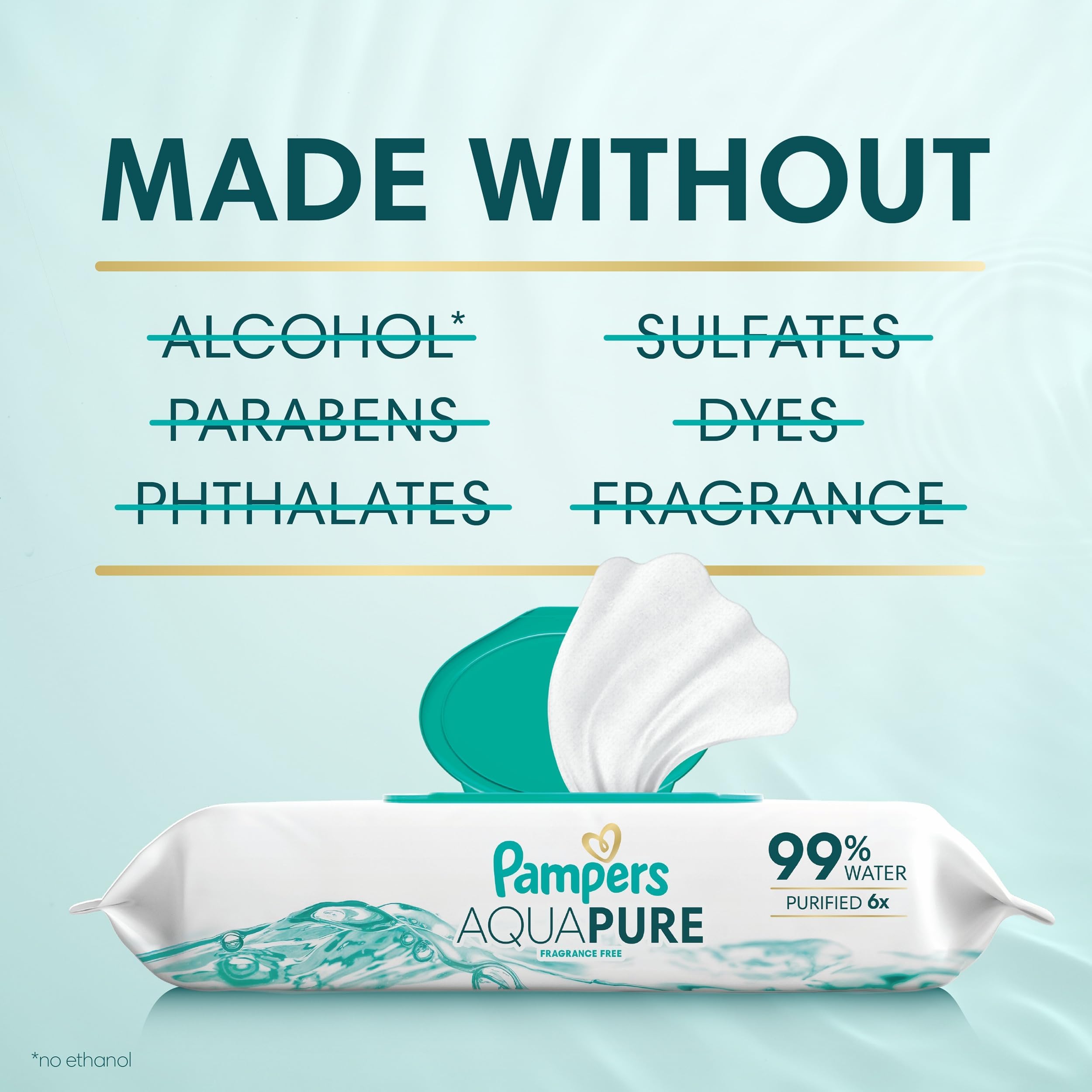 Pampers Aqua Pure Baby Wipes, 99% Water, Fragrance Free, Unscented, Water Based, Multi-Use, 896 Wipes Total (16X Flip-Top Packs) [Packaging May Vary]