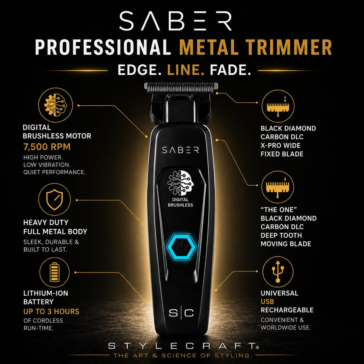 Stylecraft Saber Professional Cordless Brushless Motor Hair Trimmer