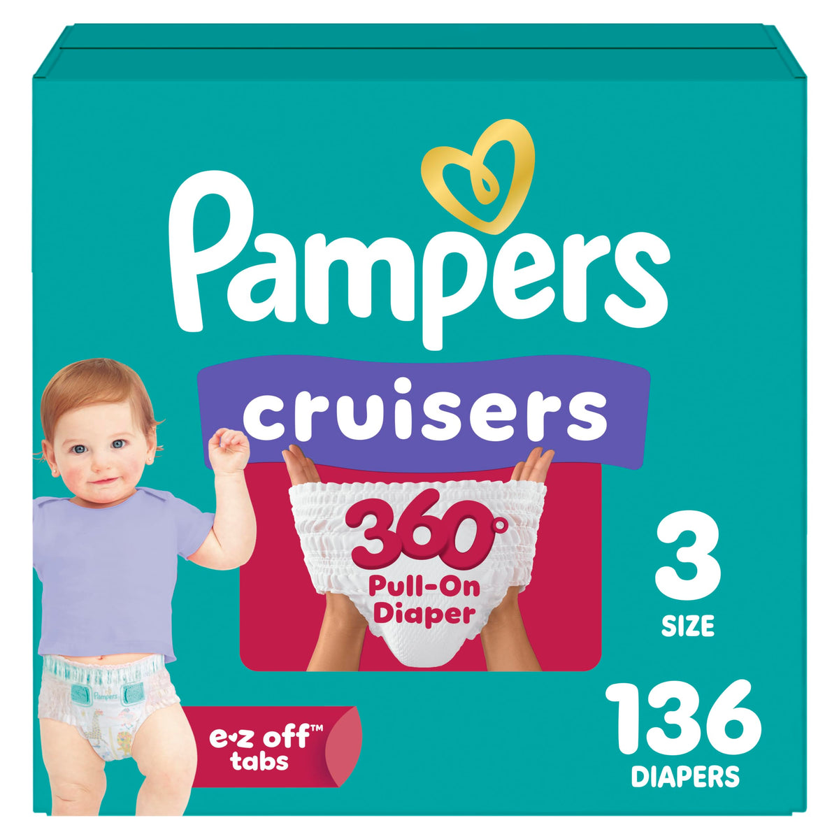 Pampers Diapers - Cruisers 360 - Size 5, 128 Count, up to 100% Leakproof Pull-On Diaper for Active Babies