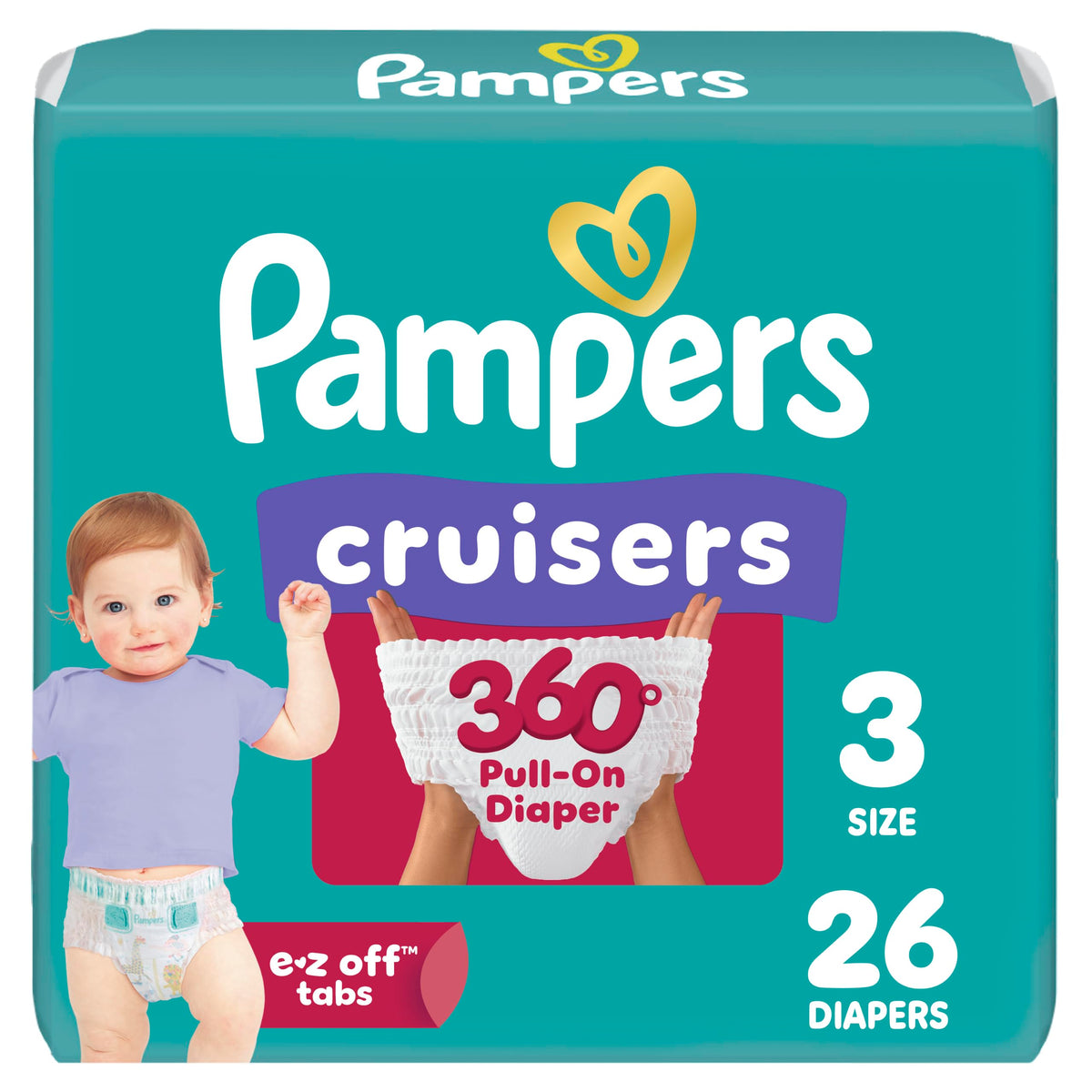Pampers Diapers - Cruisers 360 - Size 5, 128 Count, up to 100% Leakproof Pull-On Diaper for Active Babies