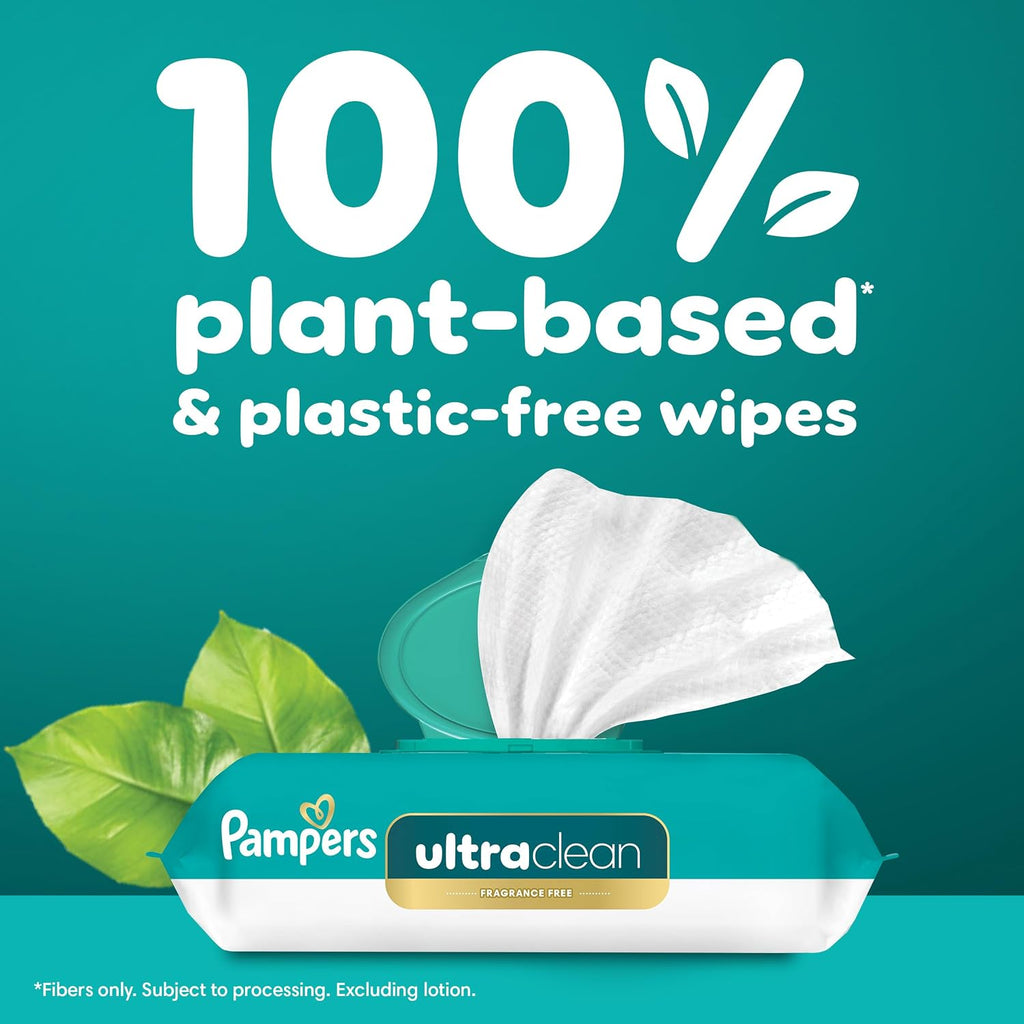 Pampers Ultraclean Baby Wipes (Previously 'Free & Gentle'), 99% Water, Hypoallergenic, Unscented, 100% Plant Based, Plastic-Free, 936 Wipes Total (12X Flip-Top Packs)