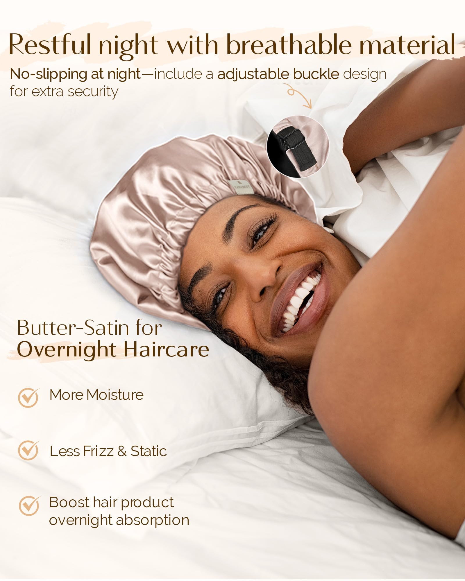 Yanibest Satin Sleep Bonnet – Adjustable Double Layer