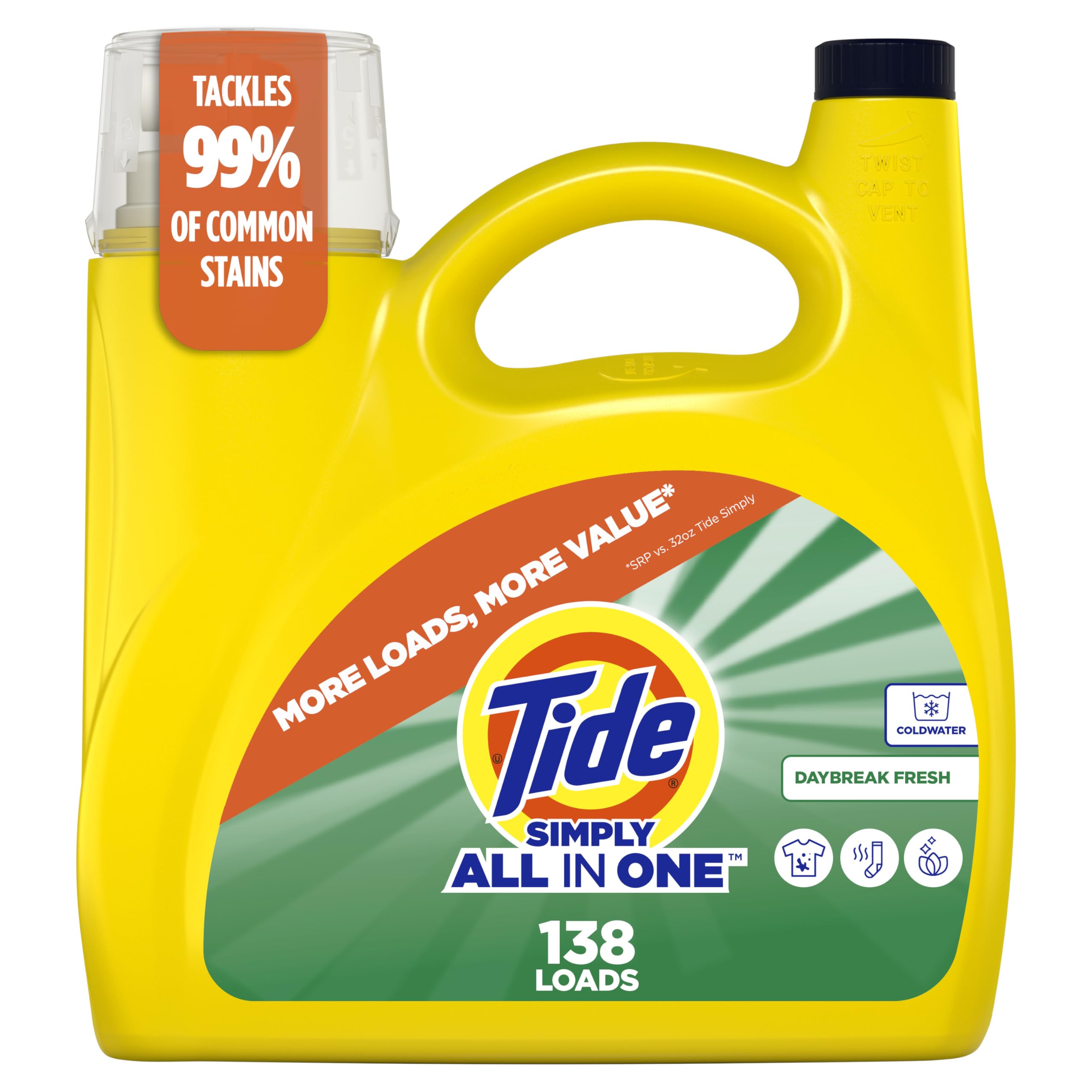 Tide Simply All-In-One Liquid Laundry Detergent, Berry Blossom Scent, 89 Loads, 117 fl oz